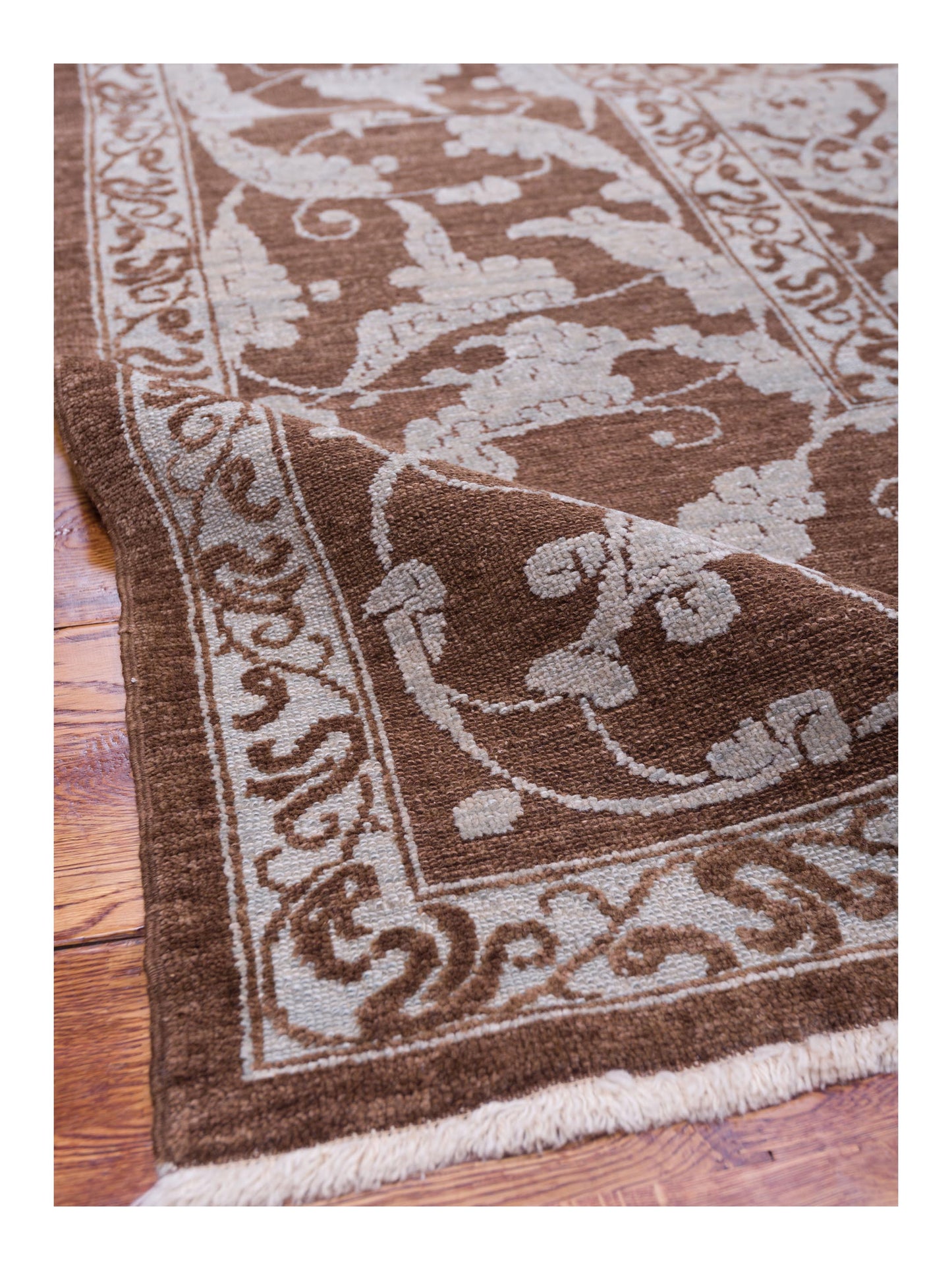 Pasha Defne Tulip Brown Ice Blue Transitional Hand Knotted Rug