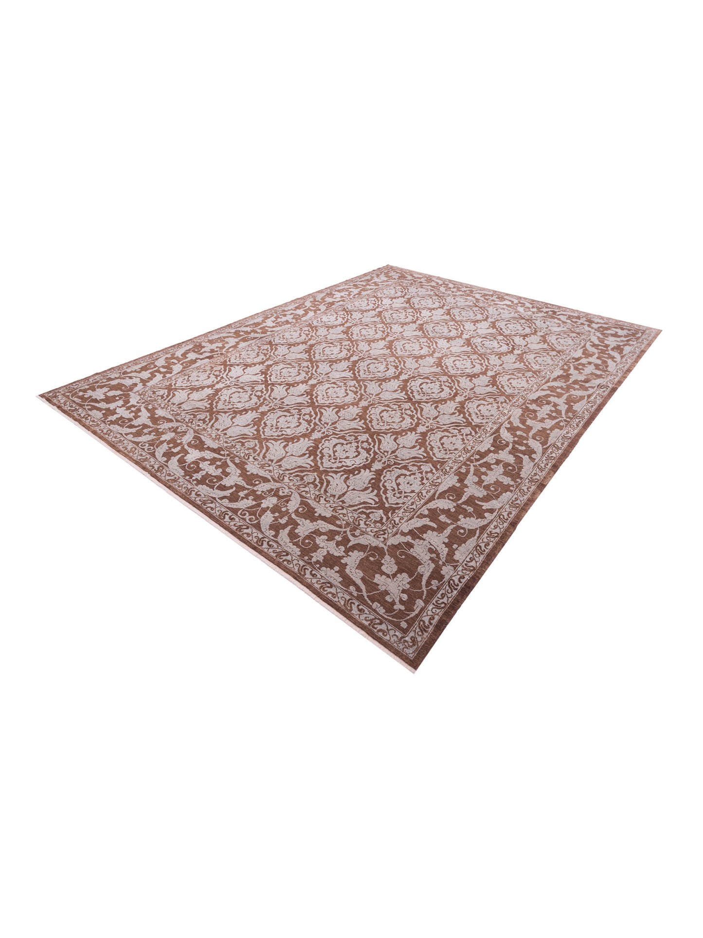 Pasha Defne Tulip Brown Ice Blue Transitional Hand Knotted Rug