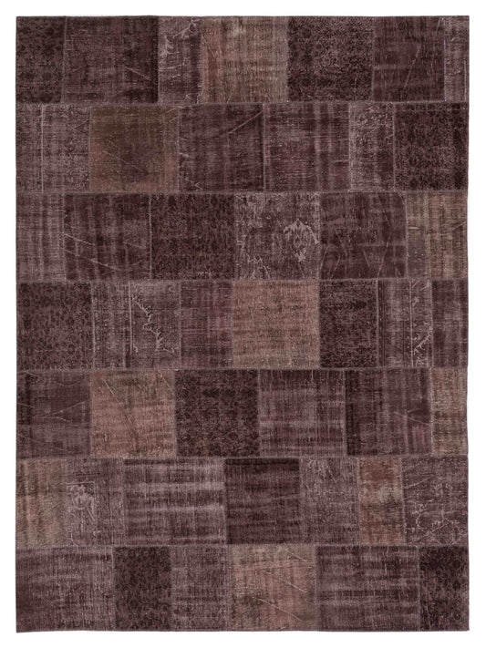 Pasha Turkish Vestige Patchwork 114582 Dark Brown Contemporary Hand Knotted Rug