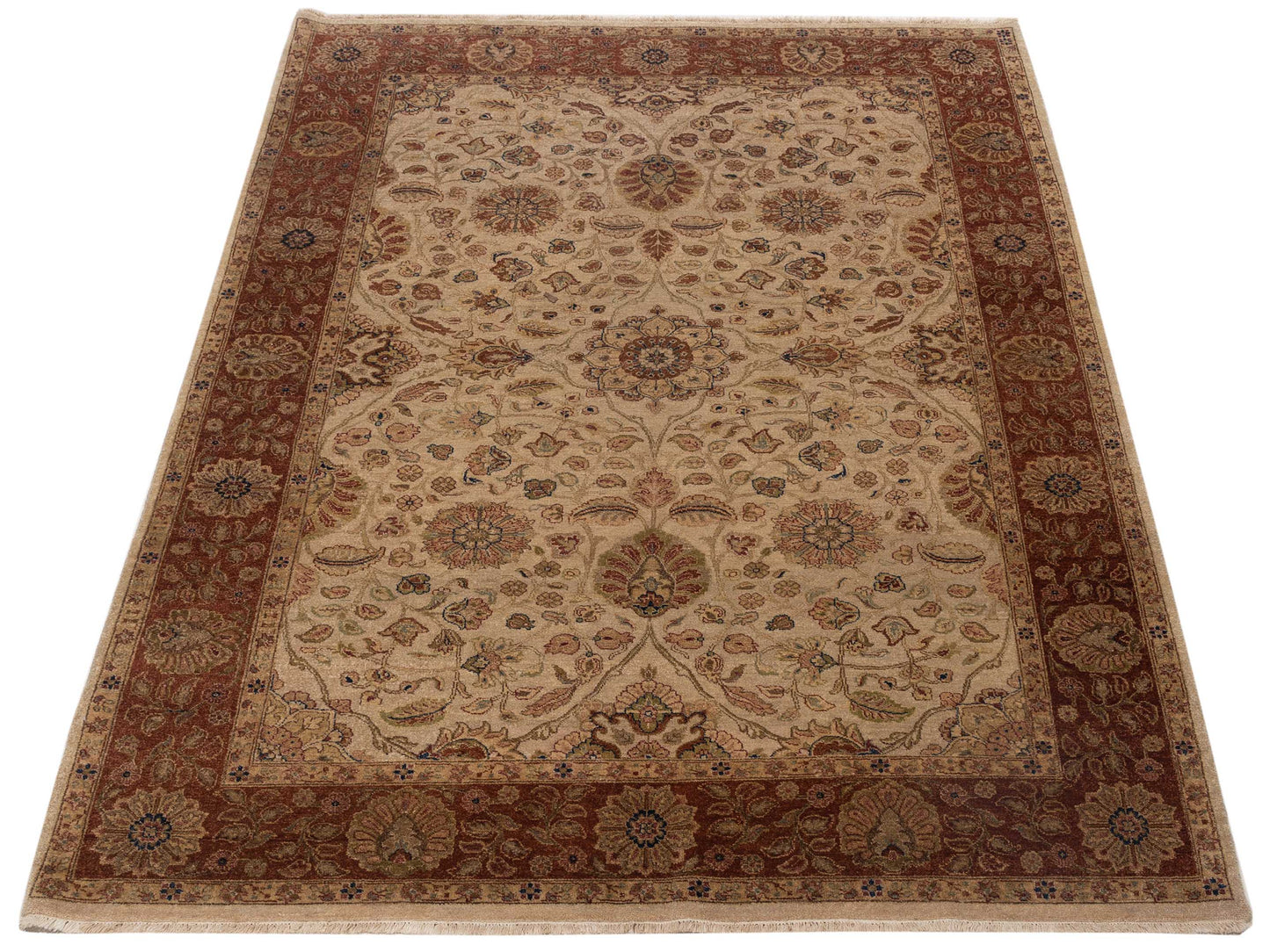 Rajpur Jahan 115025 Ivory Burgundy Traditional Hand Knotted Rug