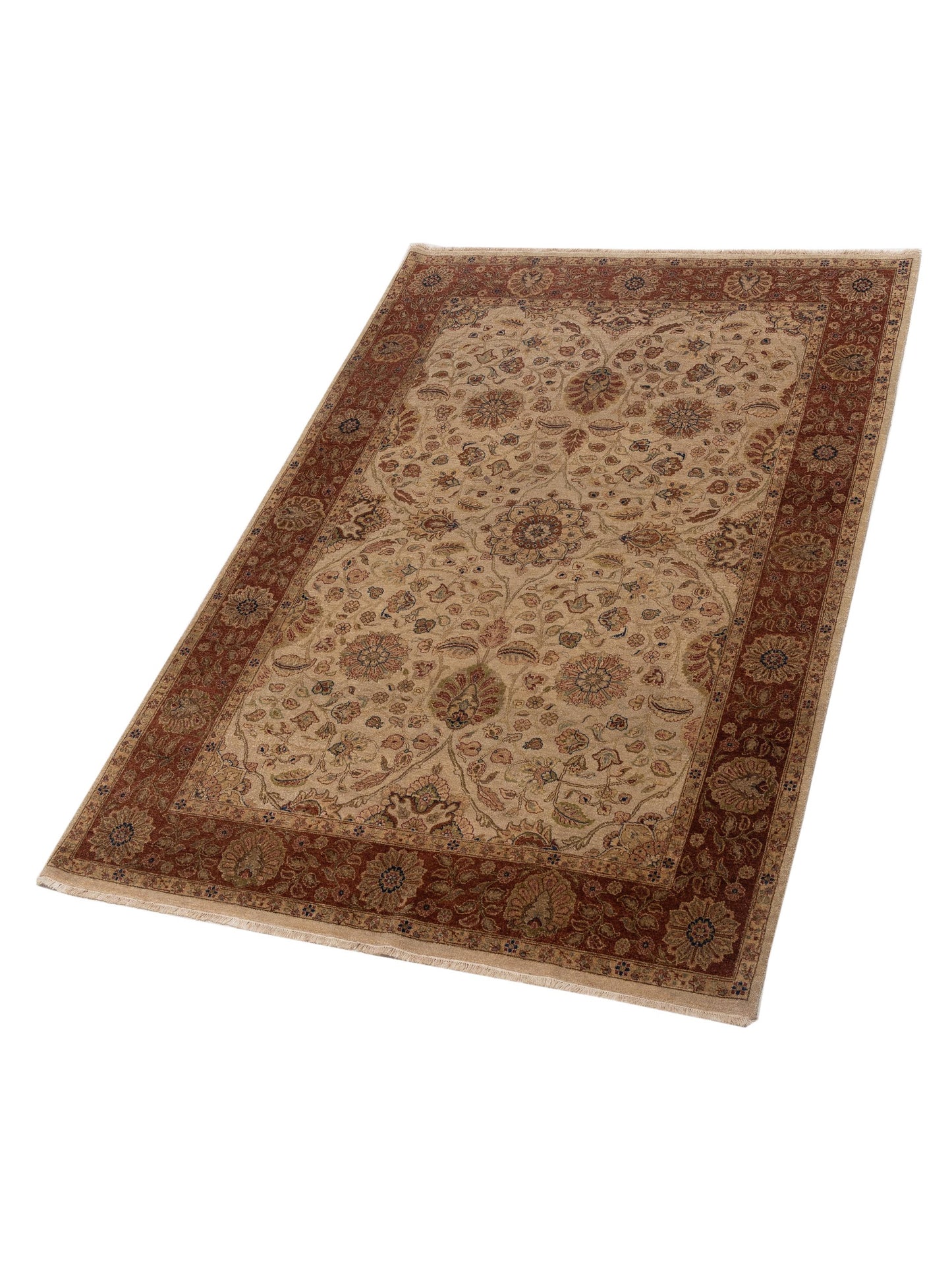 Rajpur Jahan 115025 Ivory Burgundy Traditional Hand Knotted Rug