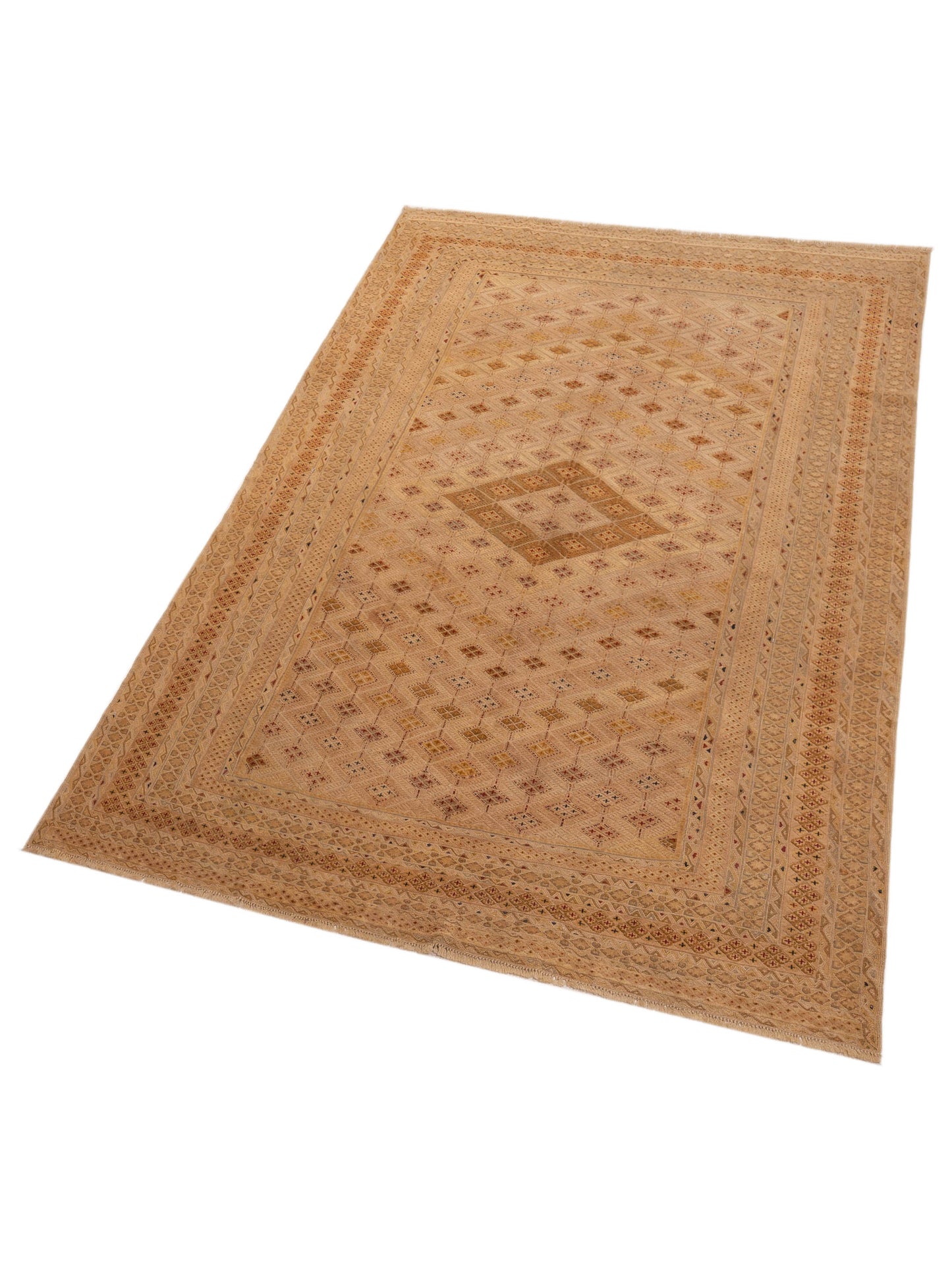 Nomad Afghan Soumak 116311 Gold Ivory Tribal Hand Woven Rug