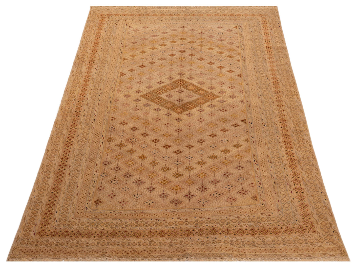 Nomad Afghan Soumak 116311 Gold Ivory Tribal Hand Woven Rug