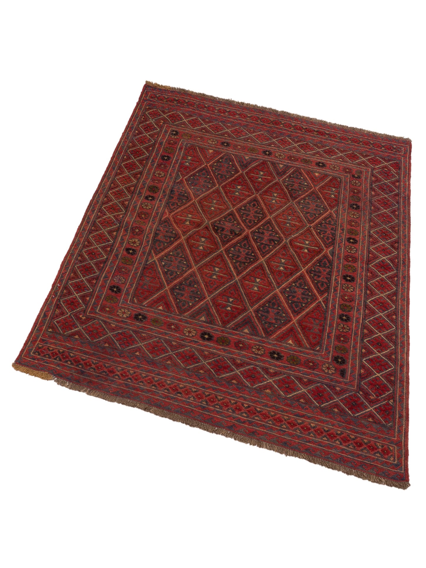 Nomad Afghan Soumak 116319 Charcoal Red Tribal Hand Woven Rug