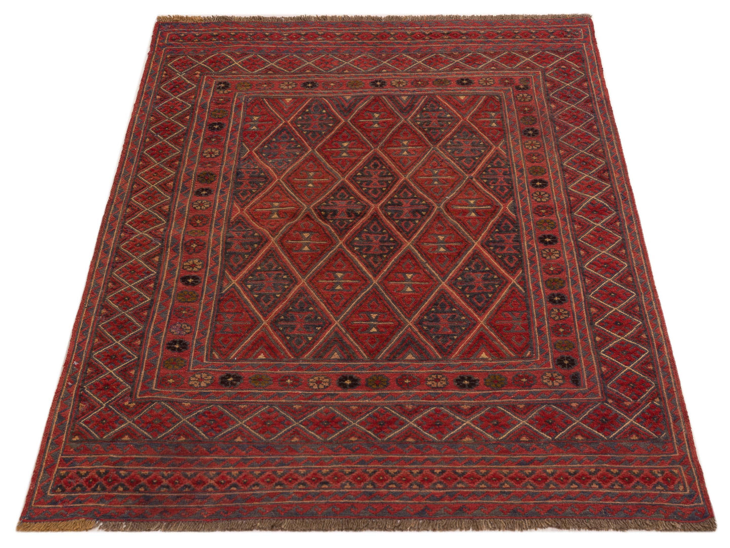 Nomad Afghan Soumak 116319 Charcoal Red Tribal Hand Woven Rug