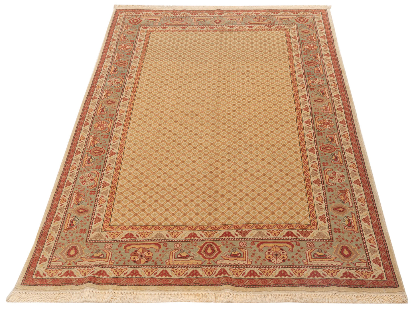 Pasha Antique Loom 117147 Beige Blue Transitional Hand Knotted Rug