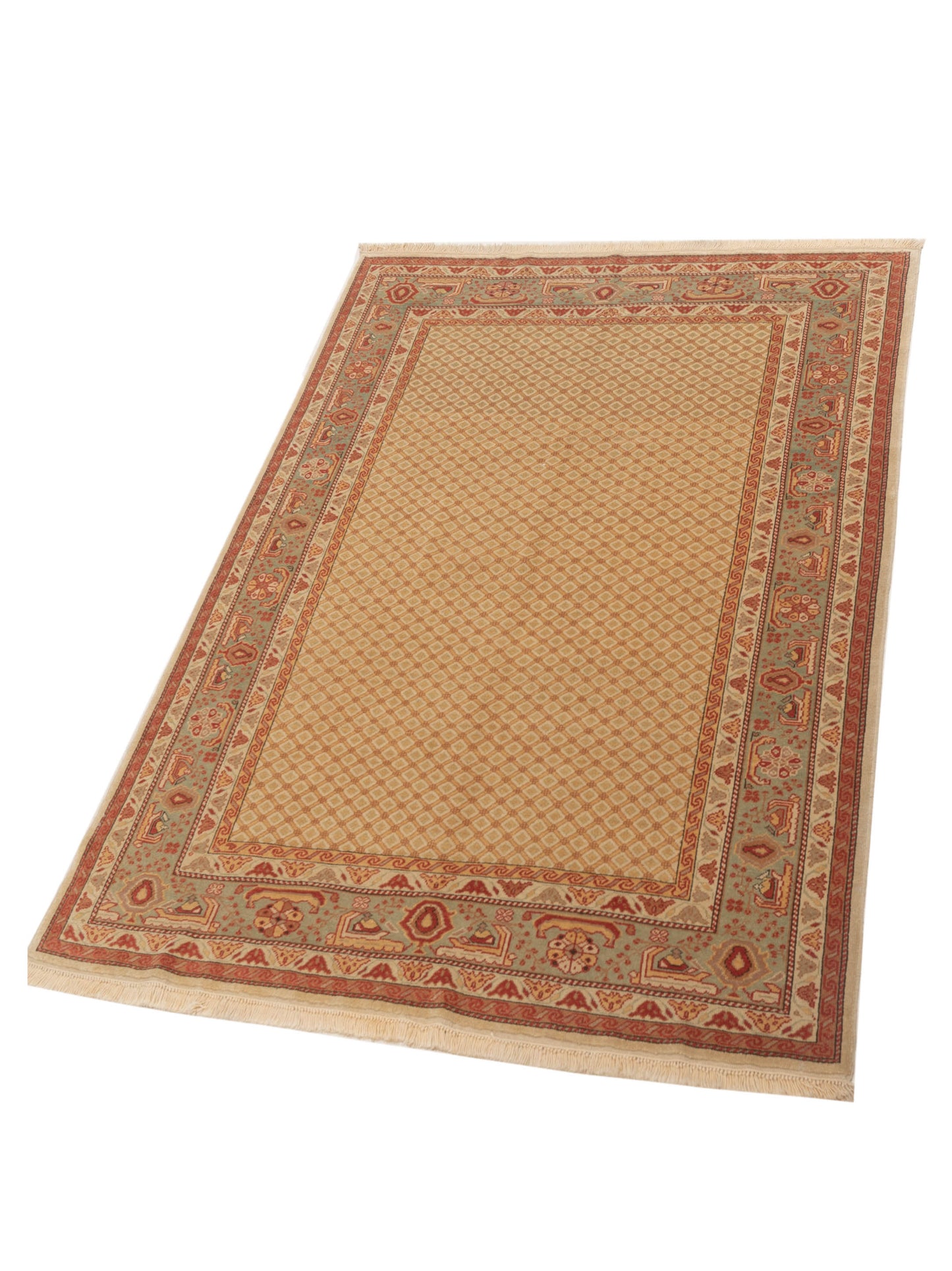 Pasha Antique Loom 117147 Beige Blue Transitional Hand Knotted Rug