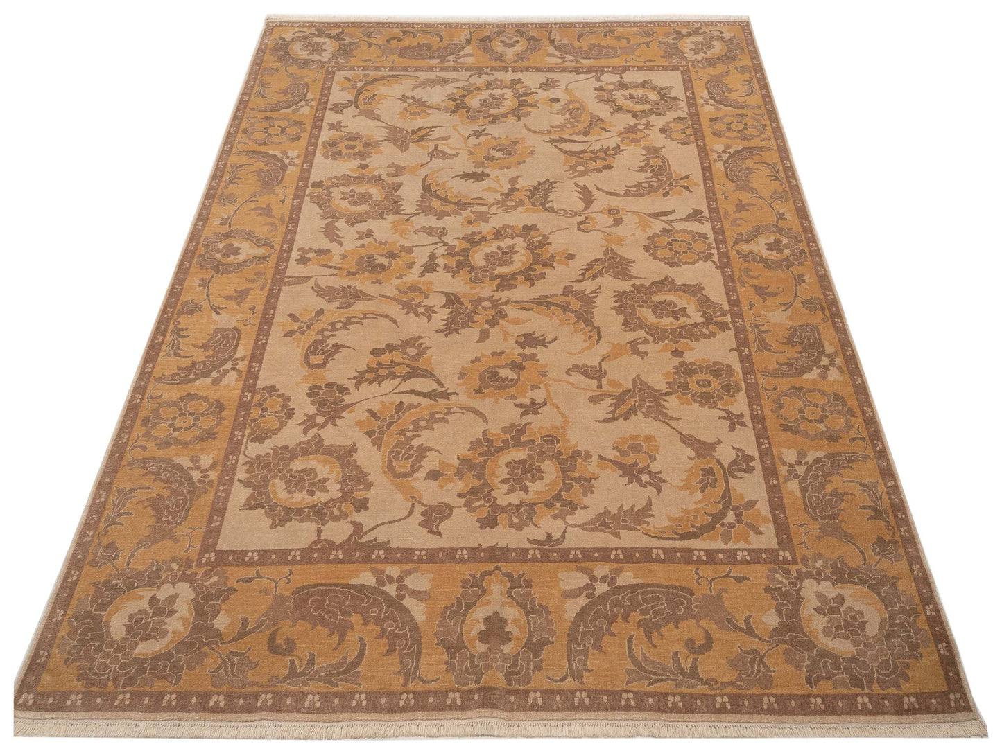 Pasha Antique Loom 117150 Beige Gold Transitional Hand Knotted Rug