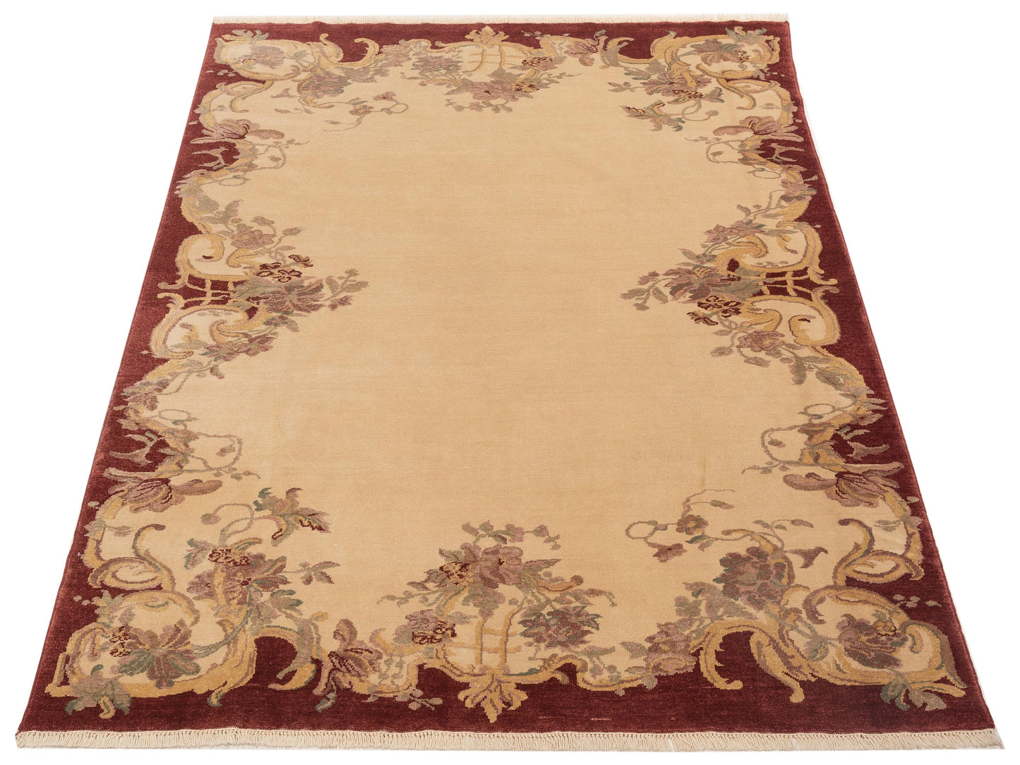 Pasha Antique Loom 117151 Red Ivory Transitional Hand Knotted Rug