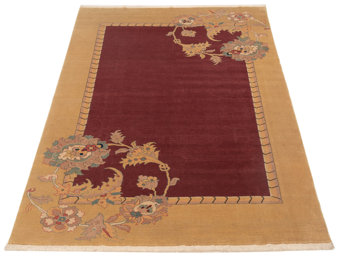 Pasha Antique Loom 117165 Burgundy Gold Transitional Hand Knotted Rug