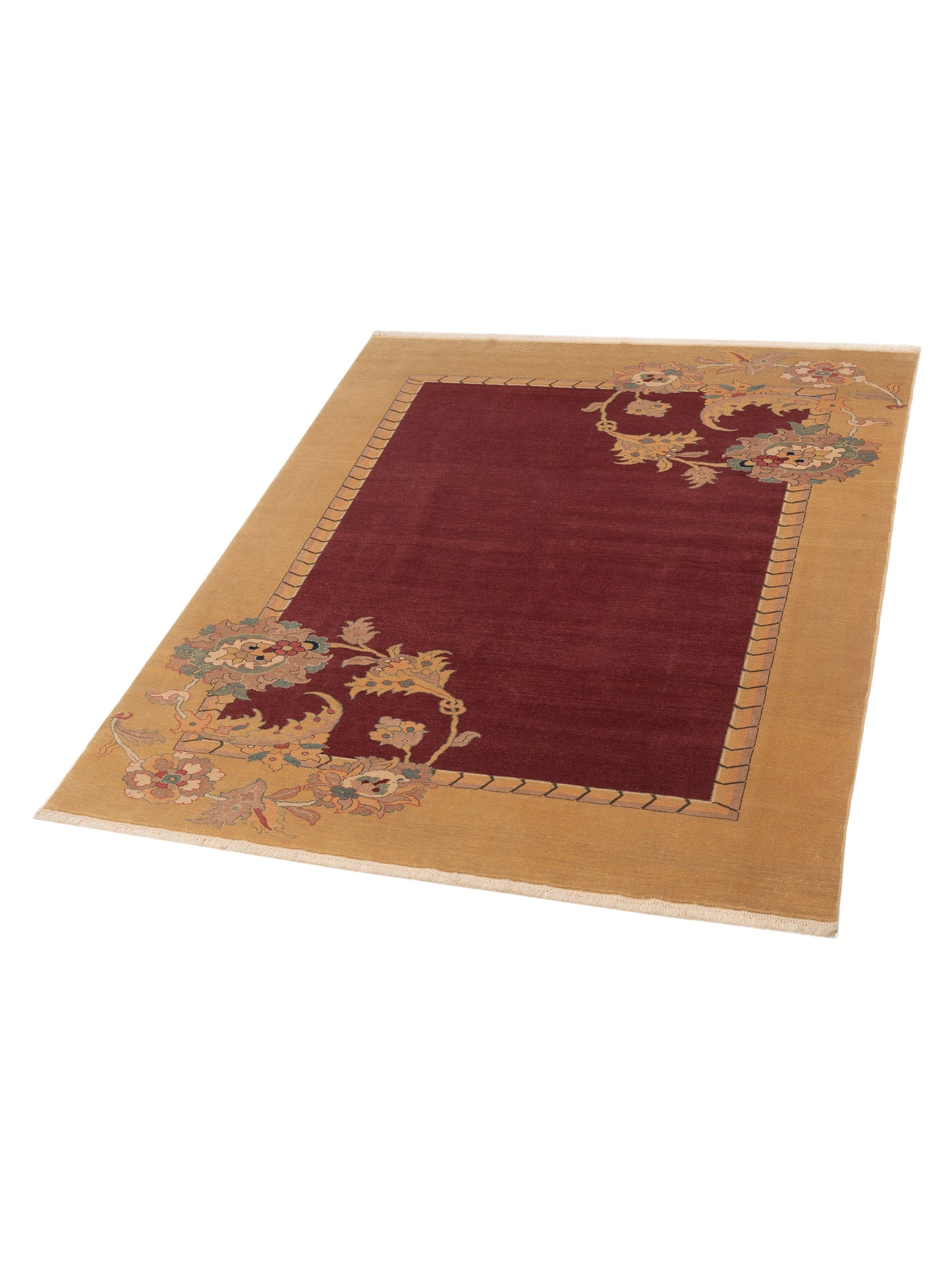 Pasha Antique Loom 117165 Burgundy Gold Transitional Hand Knotted Rug