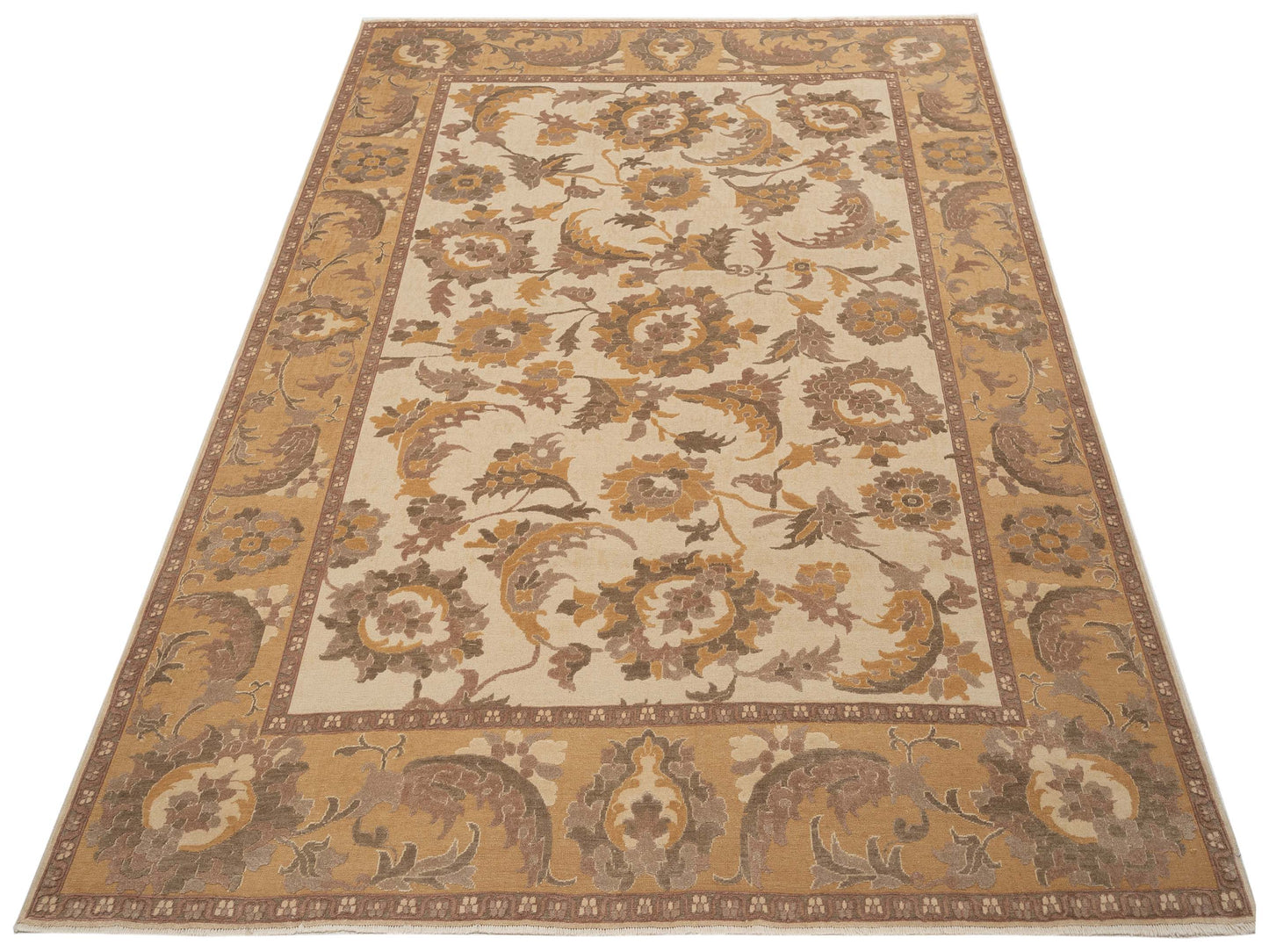 Pasha Antique Loom 117169 Ivory Gold Transitional Hand Knotted Rug