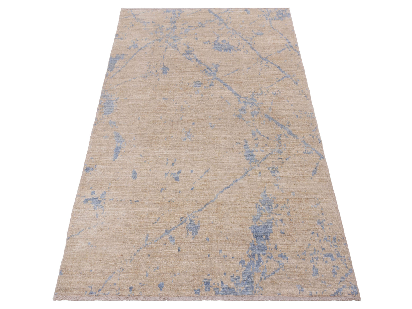 Authentic Angora Oushak Halem Beige Blue Traditional Hand Knotted Rug