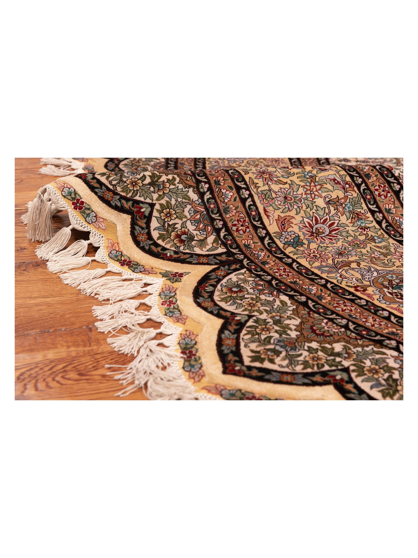 Pasha Pure Silk 118375 Ivory Beige Traditional Hand Knotted Rug