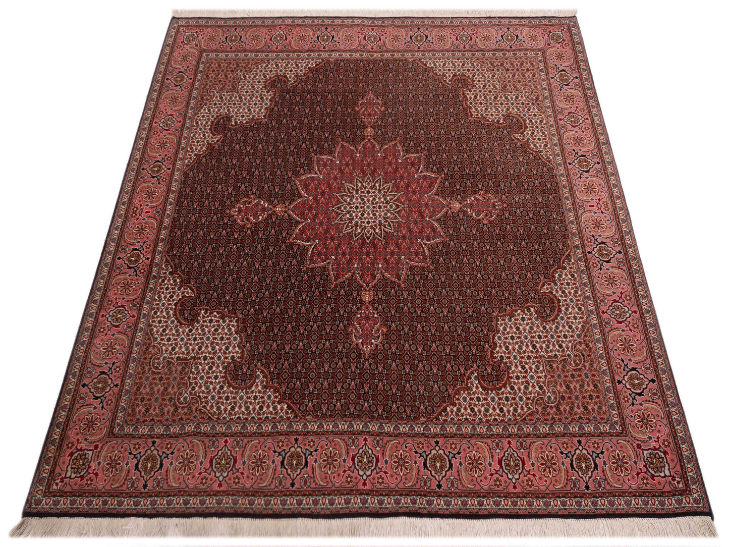 Pasha Fine Tabriz 118718 Black Pink Traditional Hand Knotted Rug