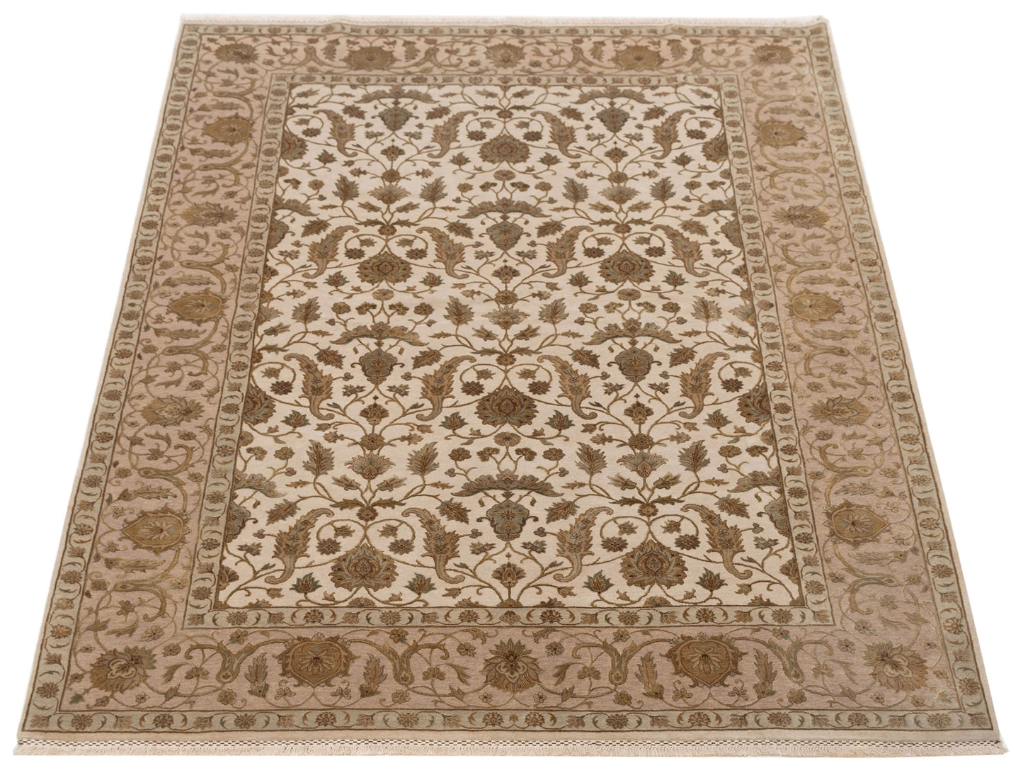 Rajpur Imperial Silk 118982 Ivory Beige Traditional Hand Knotted Rug