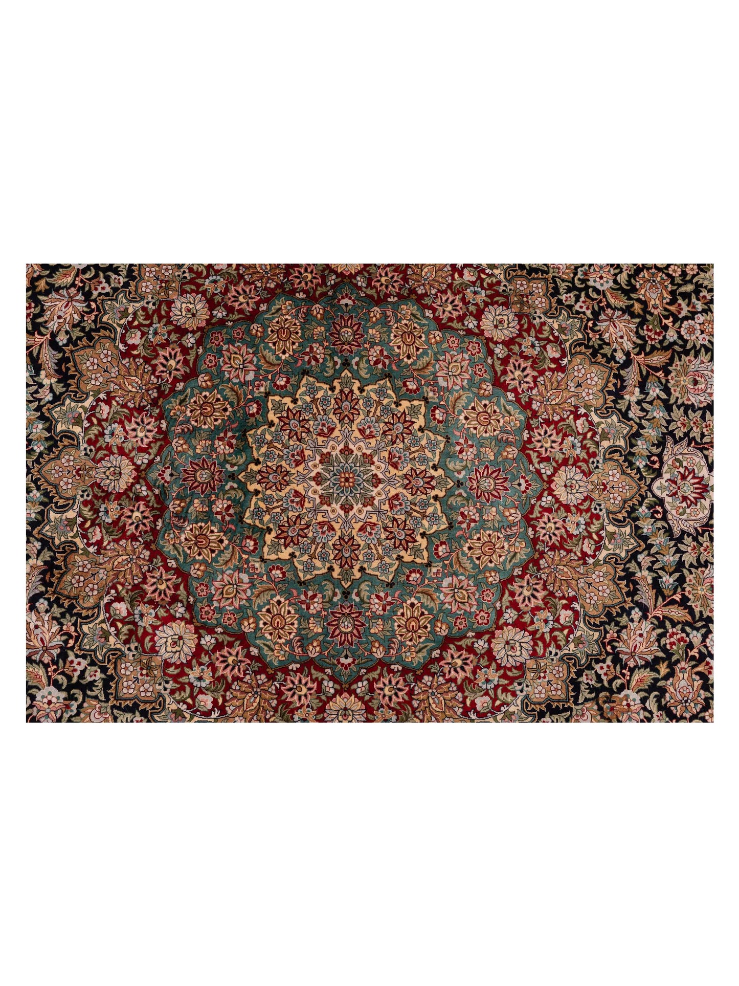 Pasha Pure Silk 119268 Navy Red Traditional Hand Knotted Rug