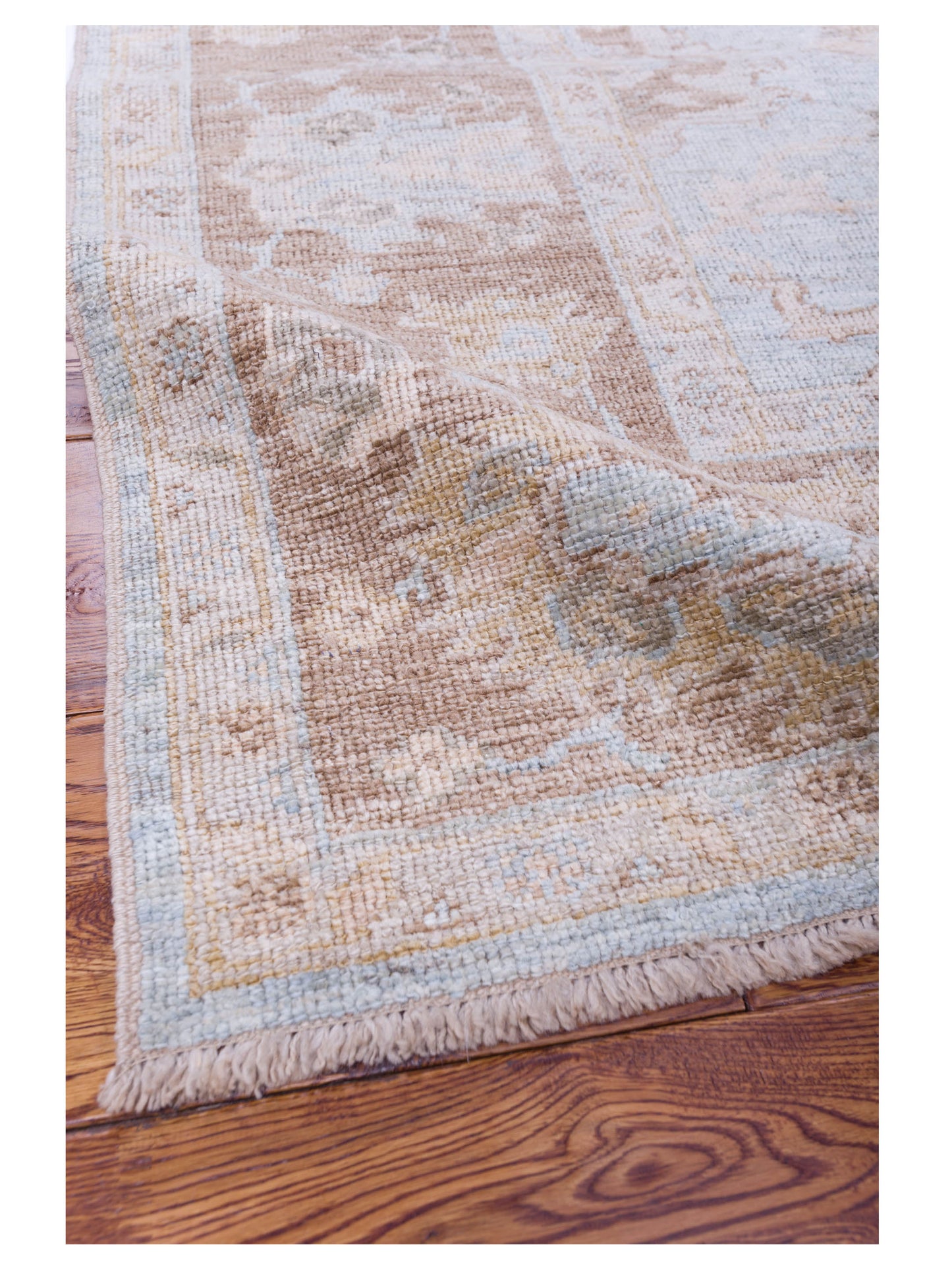 Authentic Angora Oushak Didem Ice Blue Brown Traditional Hand Knotted Rug