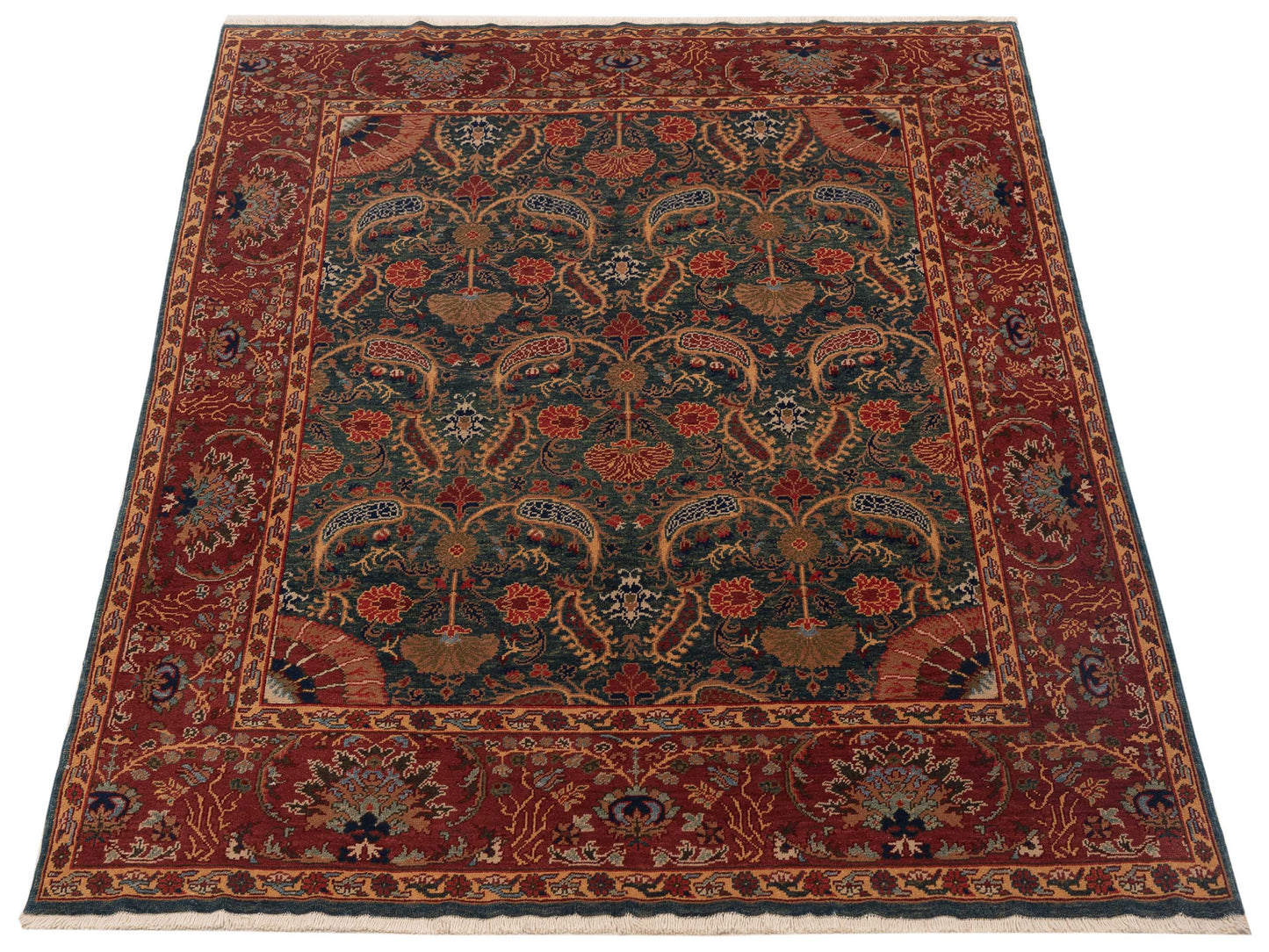 Pasha Antique Loom 120626 Teal Blue Red Transitional Hand Knotted Rug