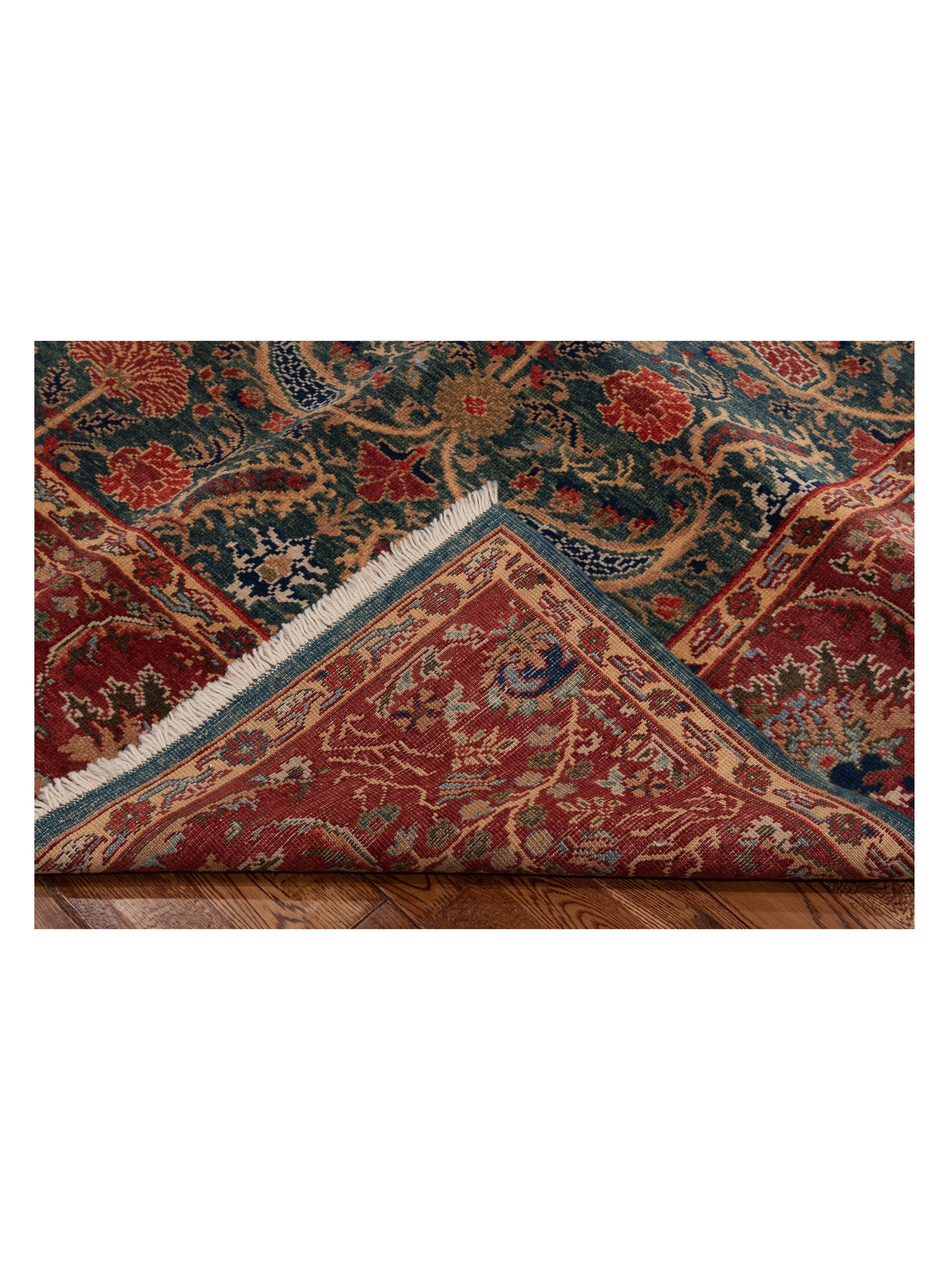 Pasha Antique Loom 120626 Teal Blue Red Transitional Hand Knotted Rug