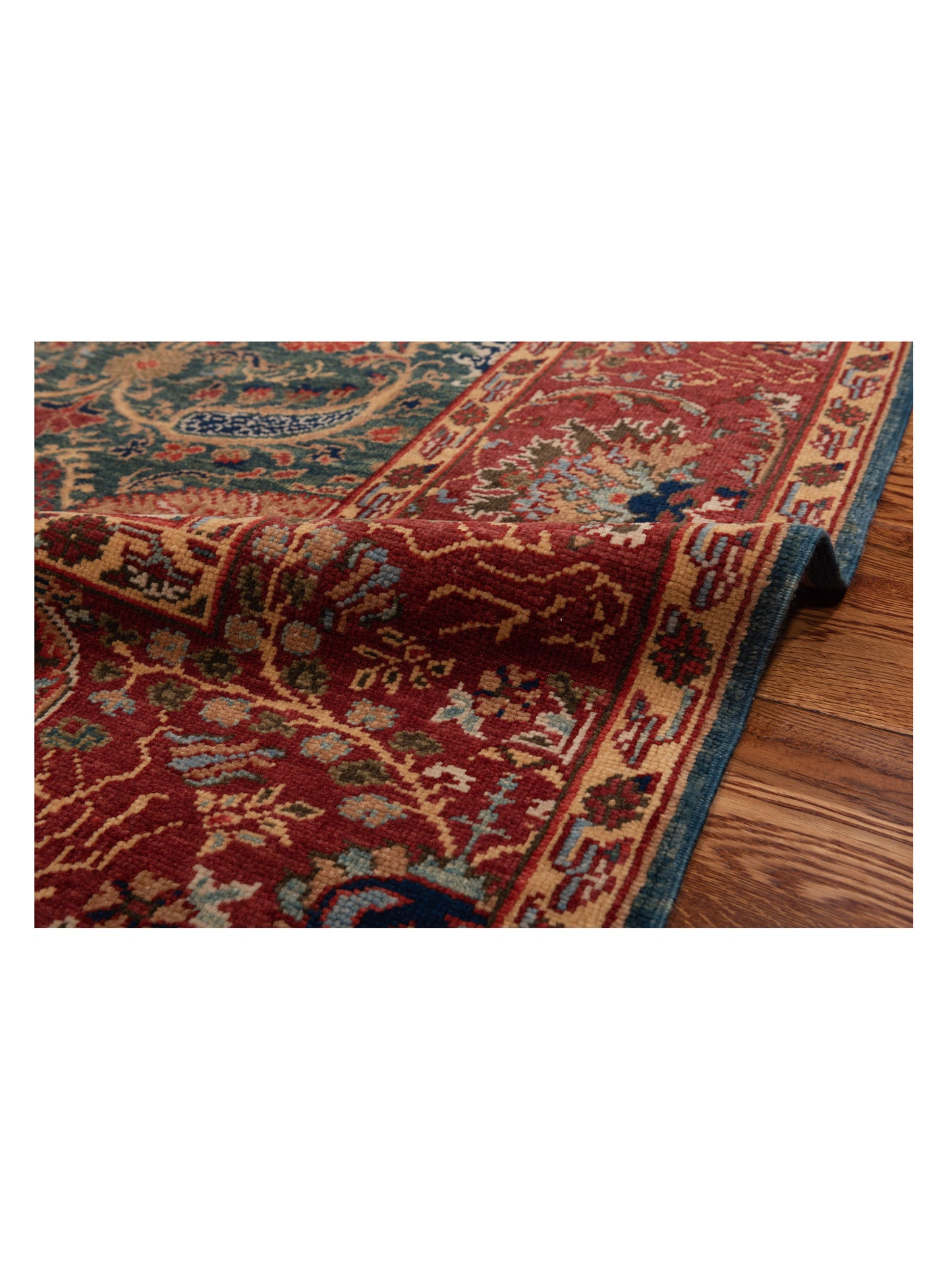 Pasha Antique Loom 120626 Teal Blue Red Transitional Hand Knotted Rug