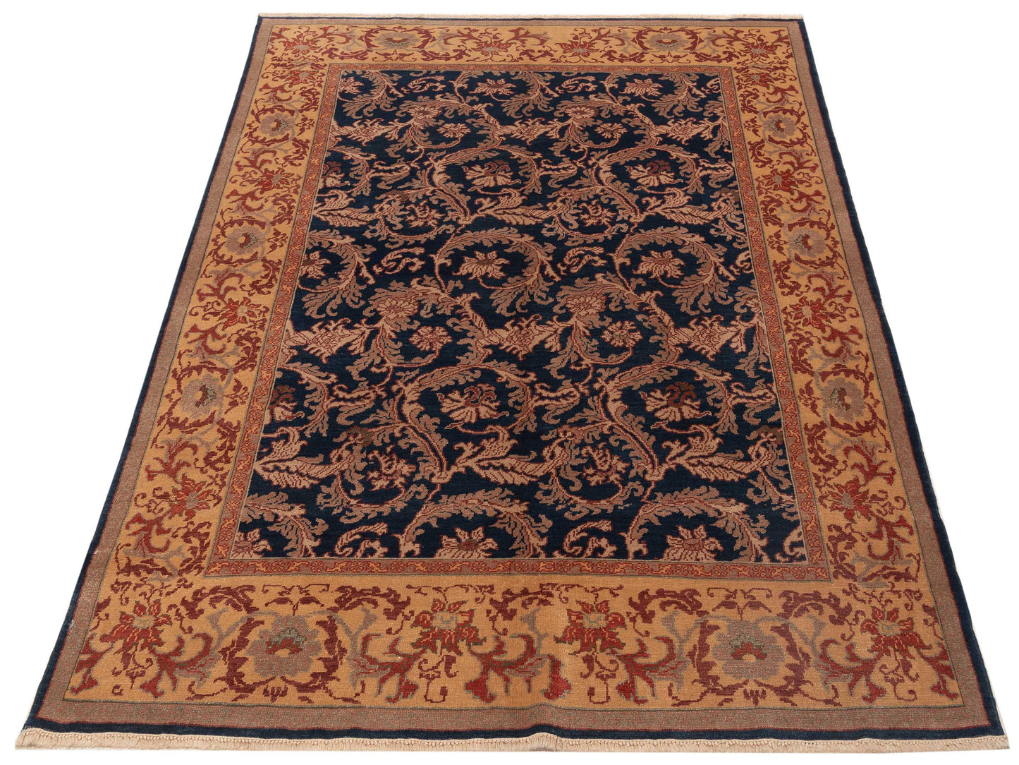 Pasha Antique Loom 120636 Navy Gold Transitional Hand Knotted Rug