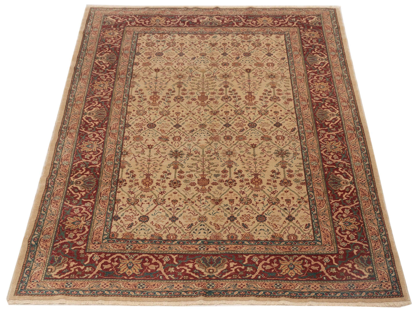 Pasha Antique Loom 120659 Beige Red Transitional Hand Knotted Rug