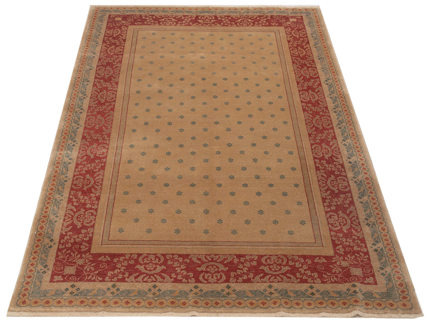 Pasha Antique Loom 120660 Cream Red Transitional Hand Knotted Rug