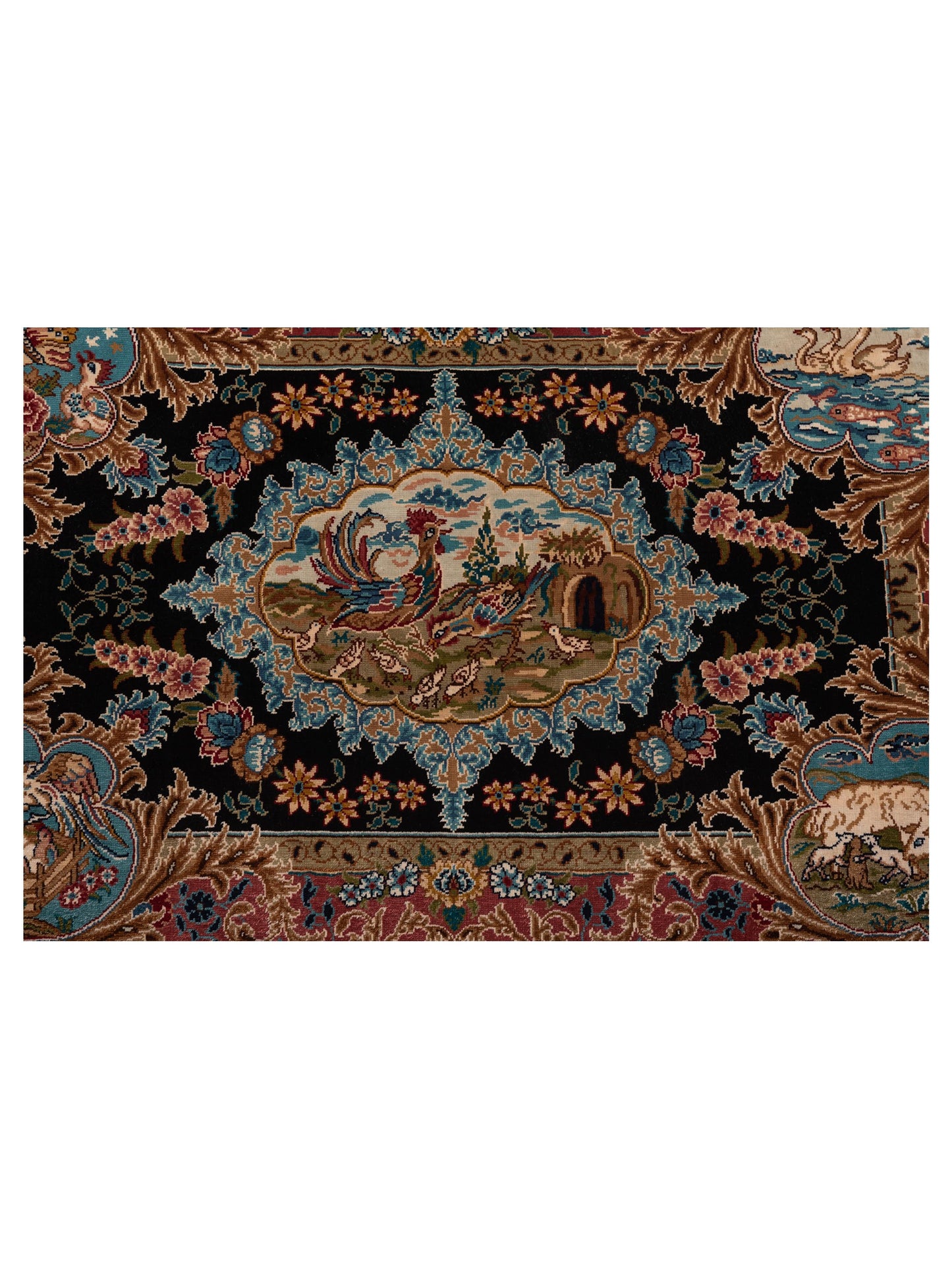 Pasha Ozipek Hereke Silk 120801 Black Pink Traditional Hand Knotted Rug