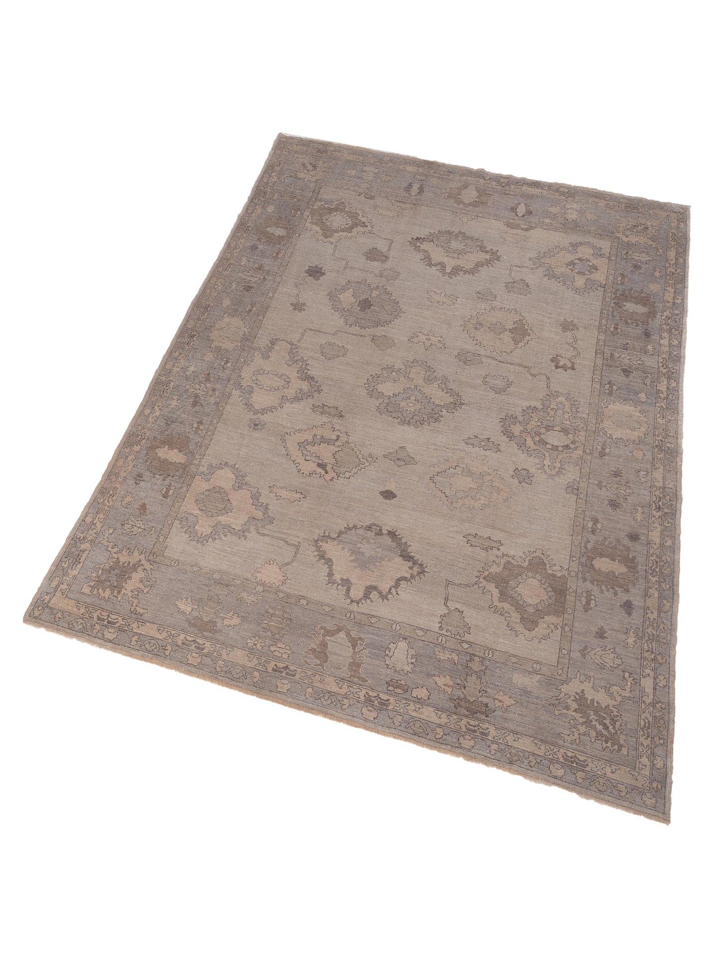 Authentic Angora Oushak Hande Ivory Gray Traditional Hand Knotted Rug