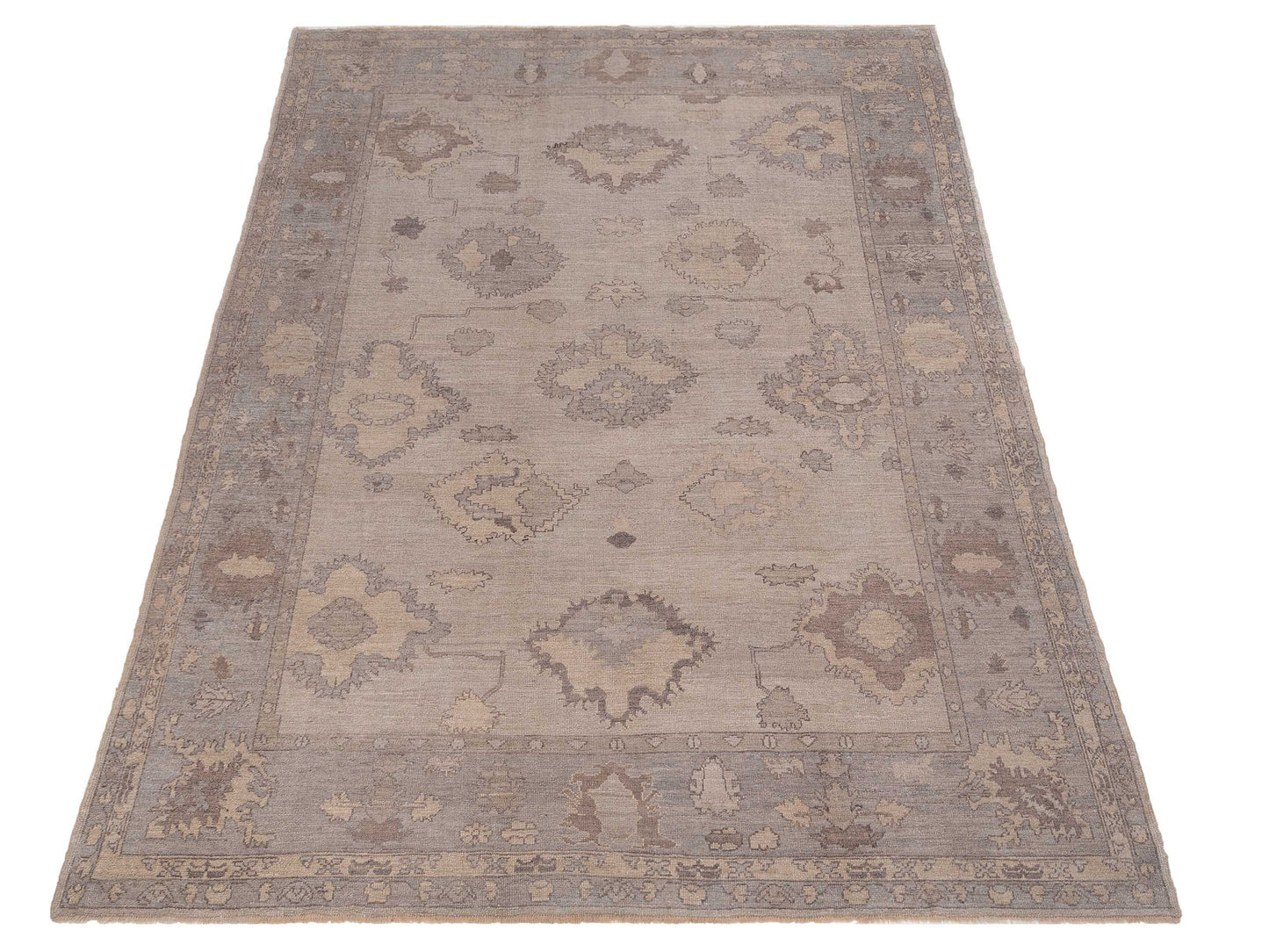 Authentic Angora Oushak Hande Ivory Gray Traditional Hand Knotted Rug