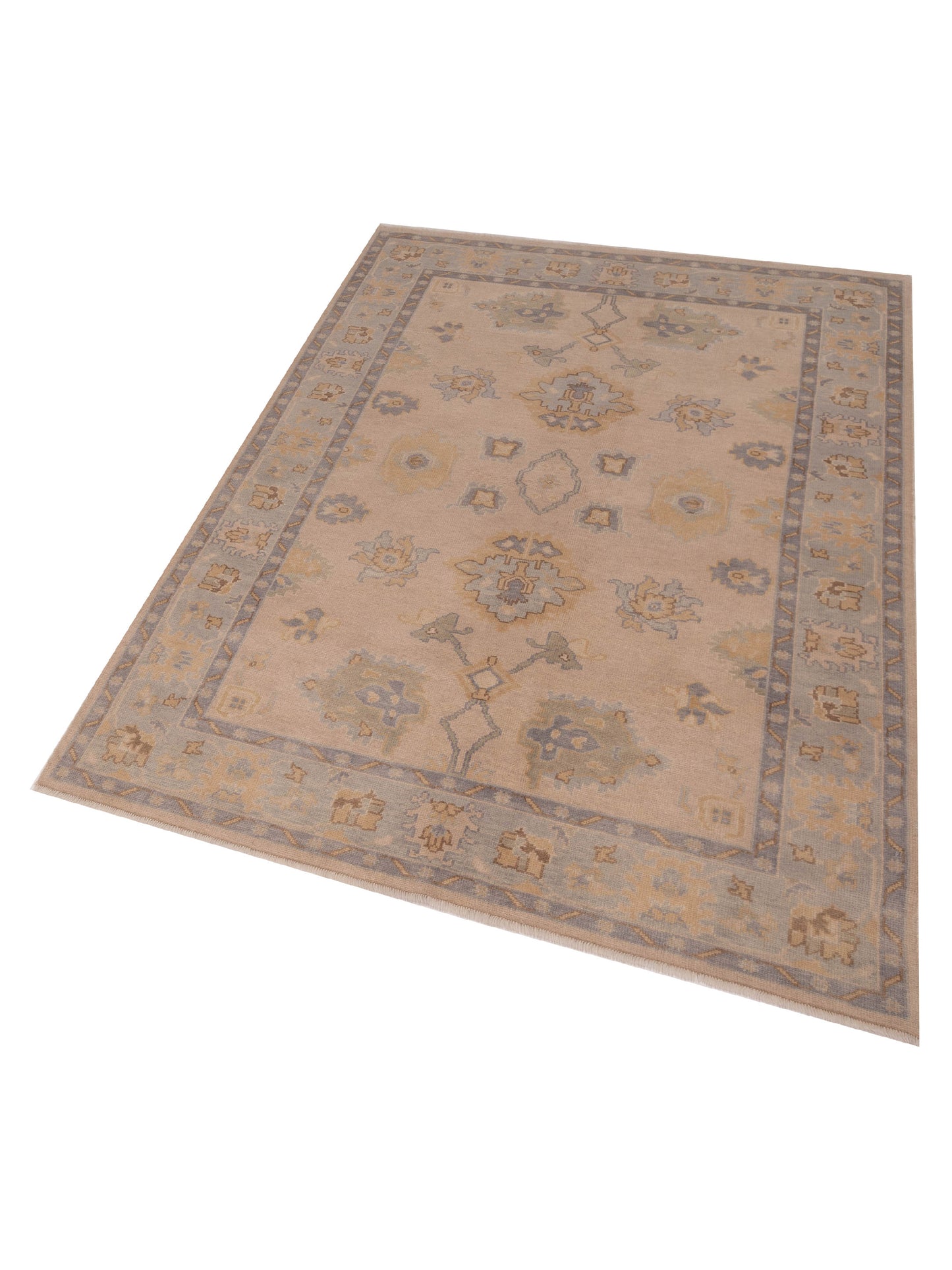 Rajpur Oushak Shah 121565 Beige Blue Traditional Hand Knotted Rug