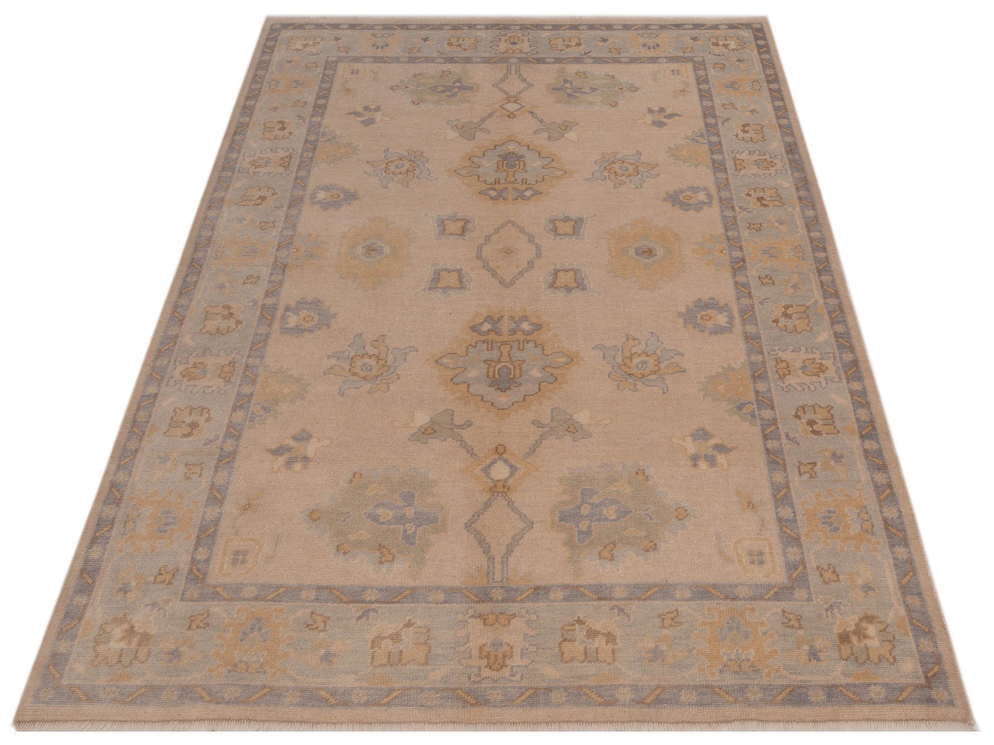 Rajpur Oushak Shah 121566 Ivory Silver Traditional Hand Knotted Rug