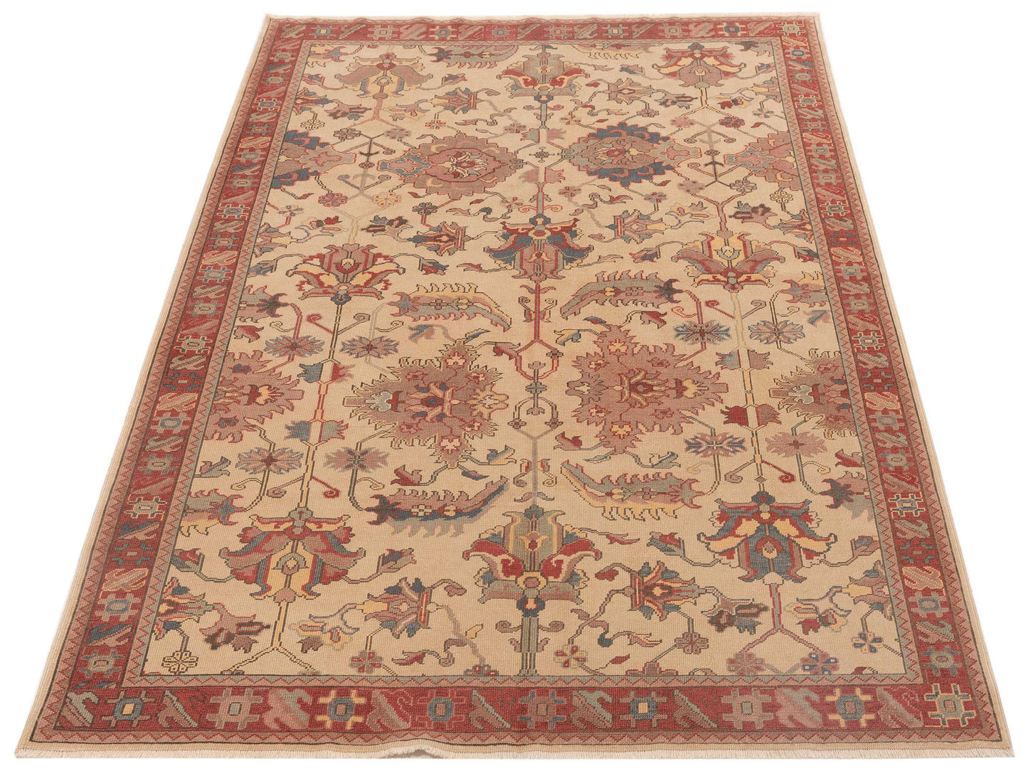 Pasha Antique Loom 121579 Beige Rust Transitional Hand Knotted Rug