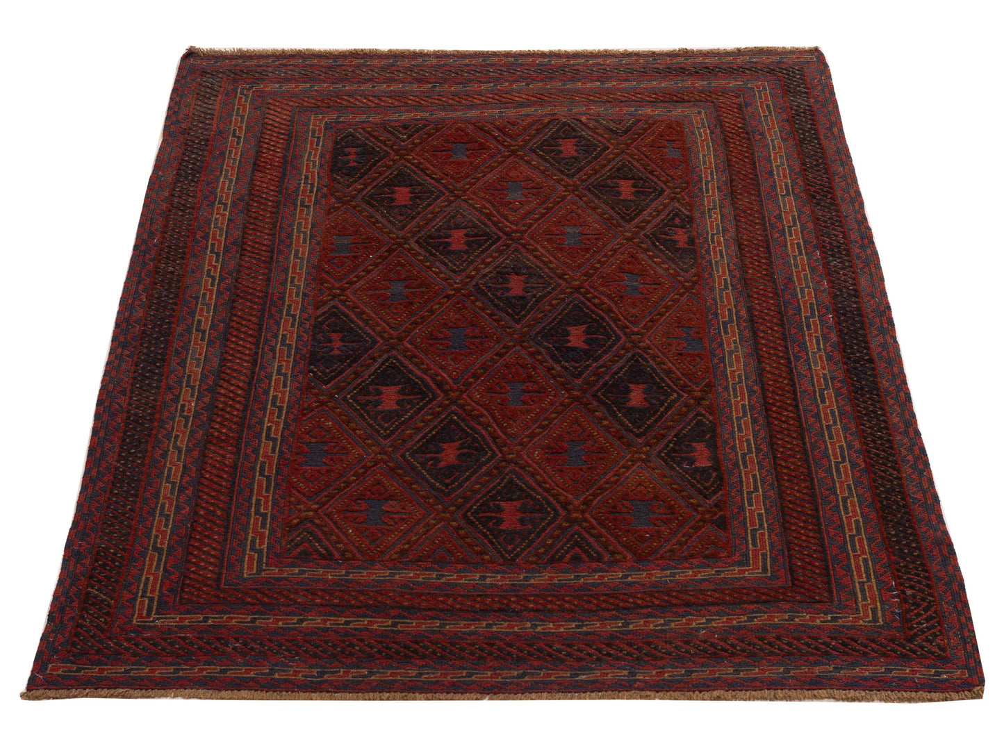 Nomad Afghan Soumak 121808 Charcoal Red Tribal Hand Woven Rug