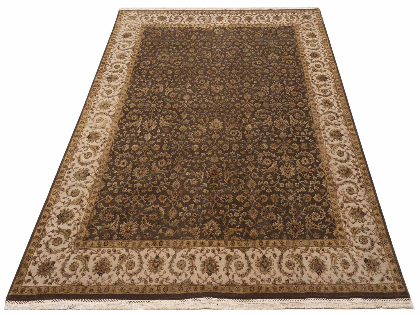 Rajpur Imperial Silk 122299 Brown Ivory Traditional Hand Knotted Rug