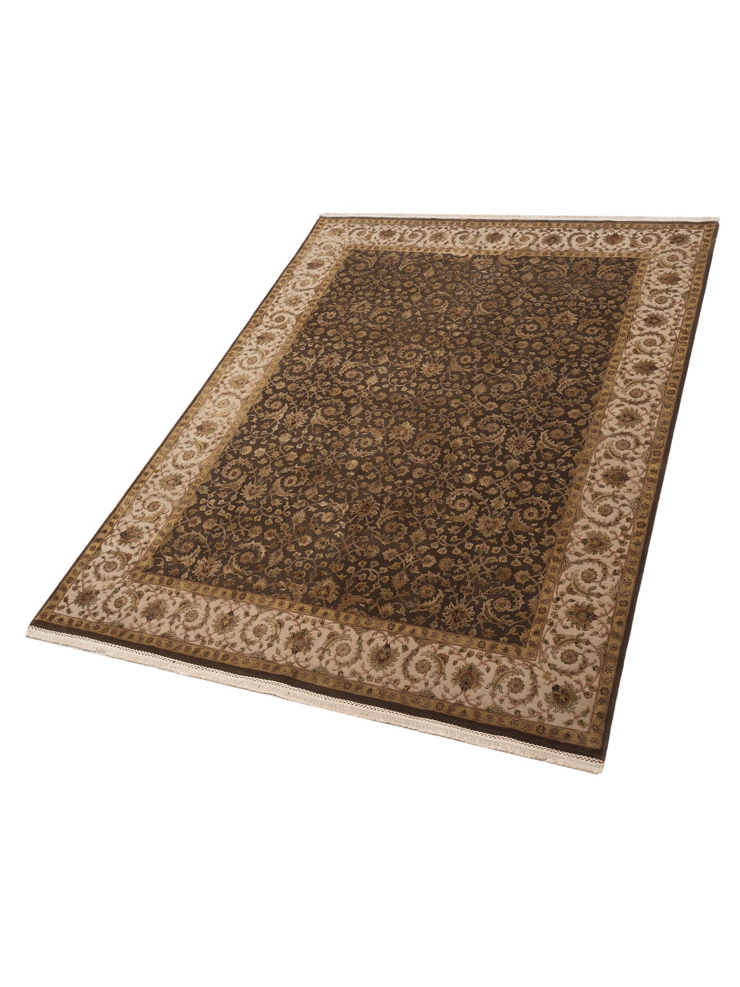 Rajpur Imperial Silk 122299 Brown Ivory Traditional Hand Knotted Rug