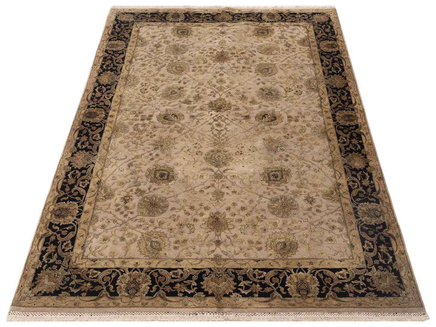 Rajpur Imperial Silk 122497 Beige Black Traditional Hand Knotted Rug