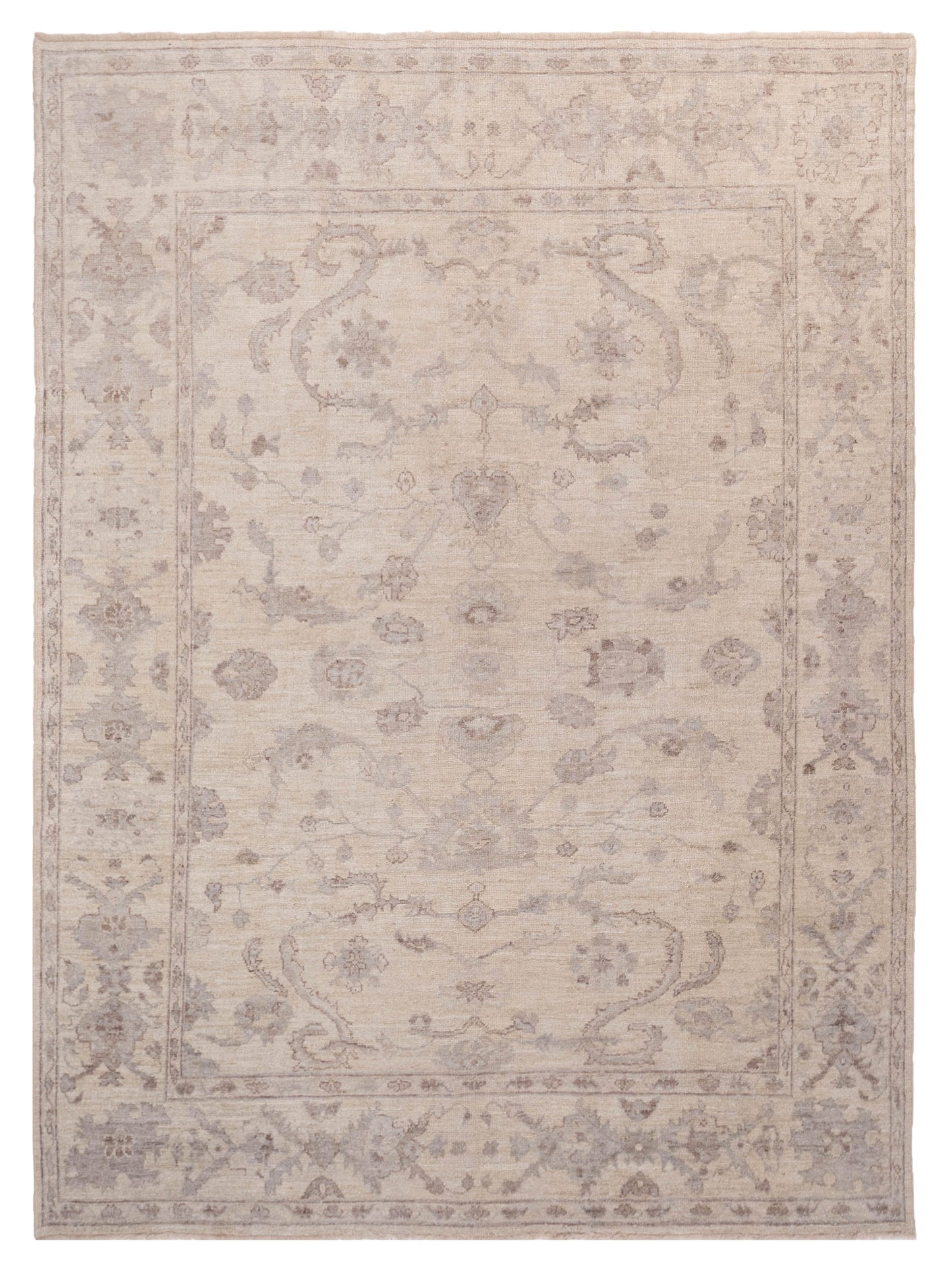 Authentic Angora Oushak Bade Ivory Traditional Hand Knotted Rug