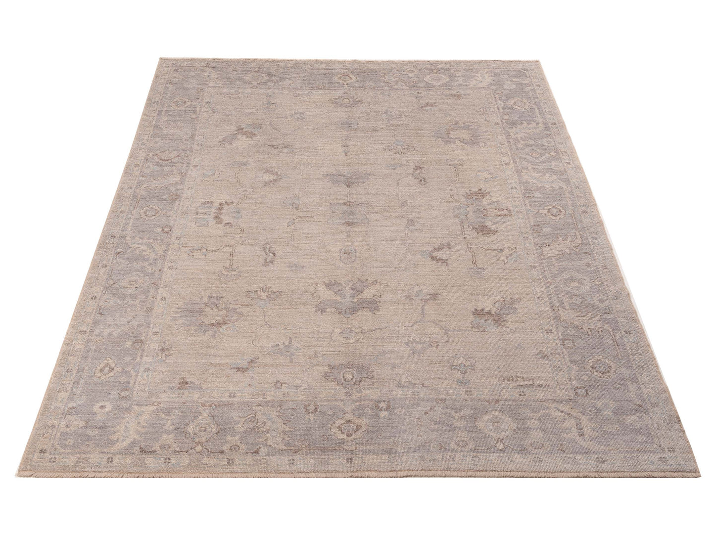 Authentic Angora Oushak Sezen Silver Gray Traditional Hand Knotted Rug