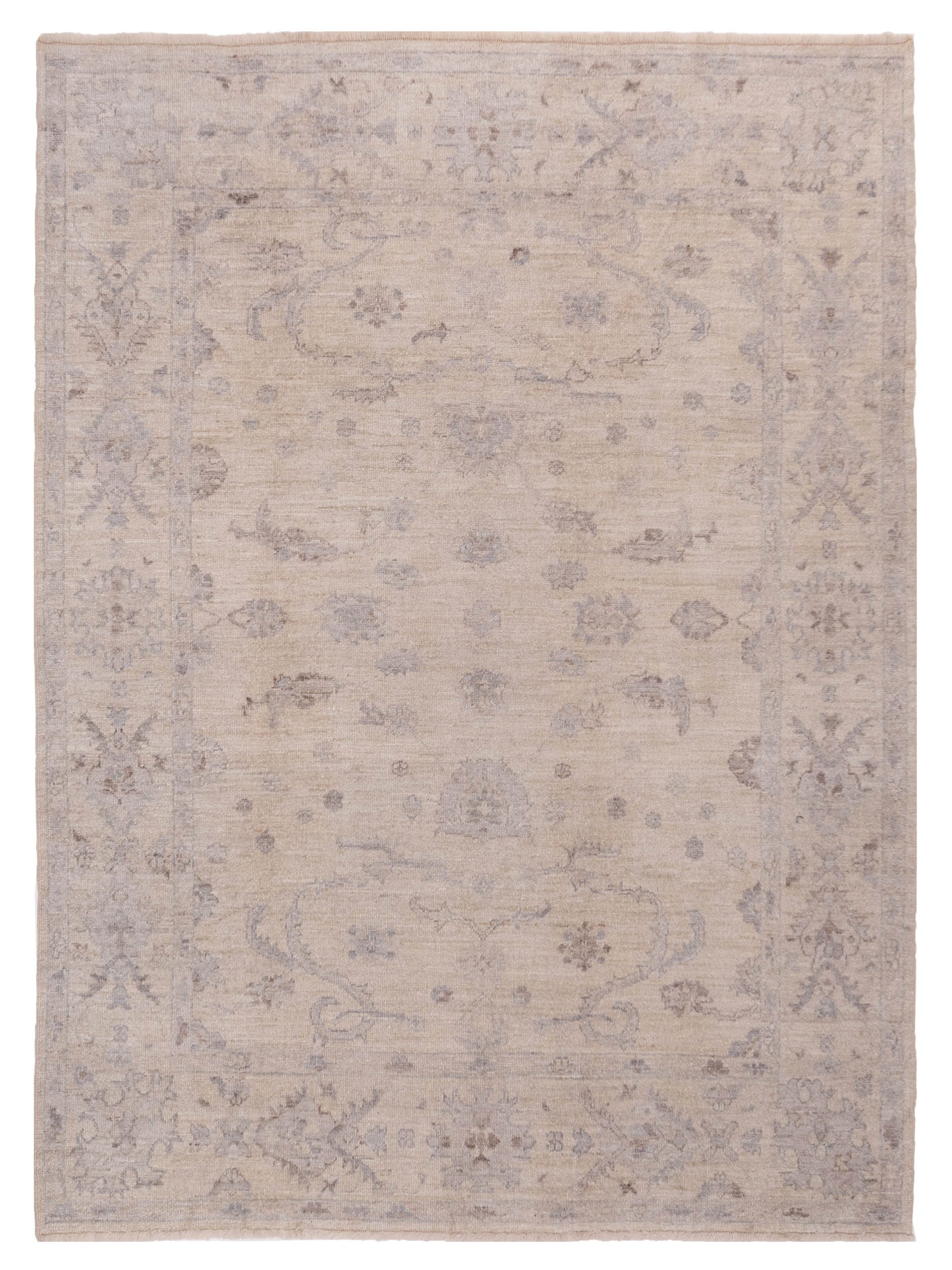 Authentic Angora Oushak Bade Ivory Traditional Hand Knotted Rug