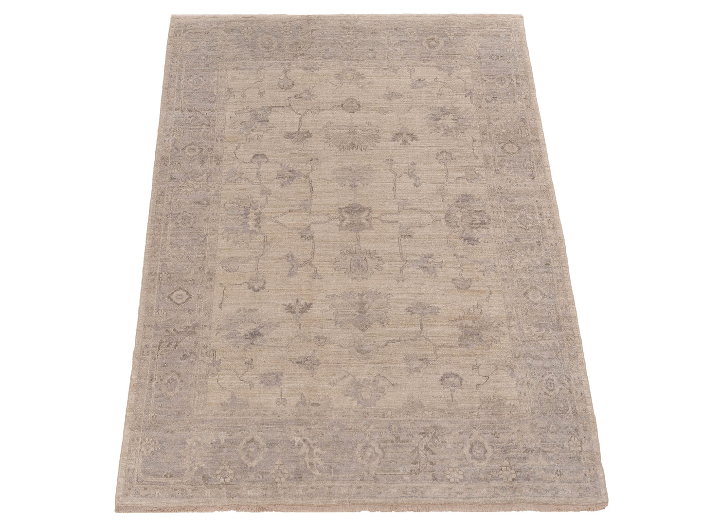 Authentic Angora Oushak Sezen Ivory Light Gray Traditional Hand Knotted Rug