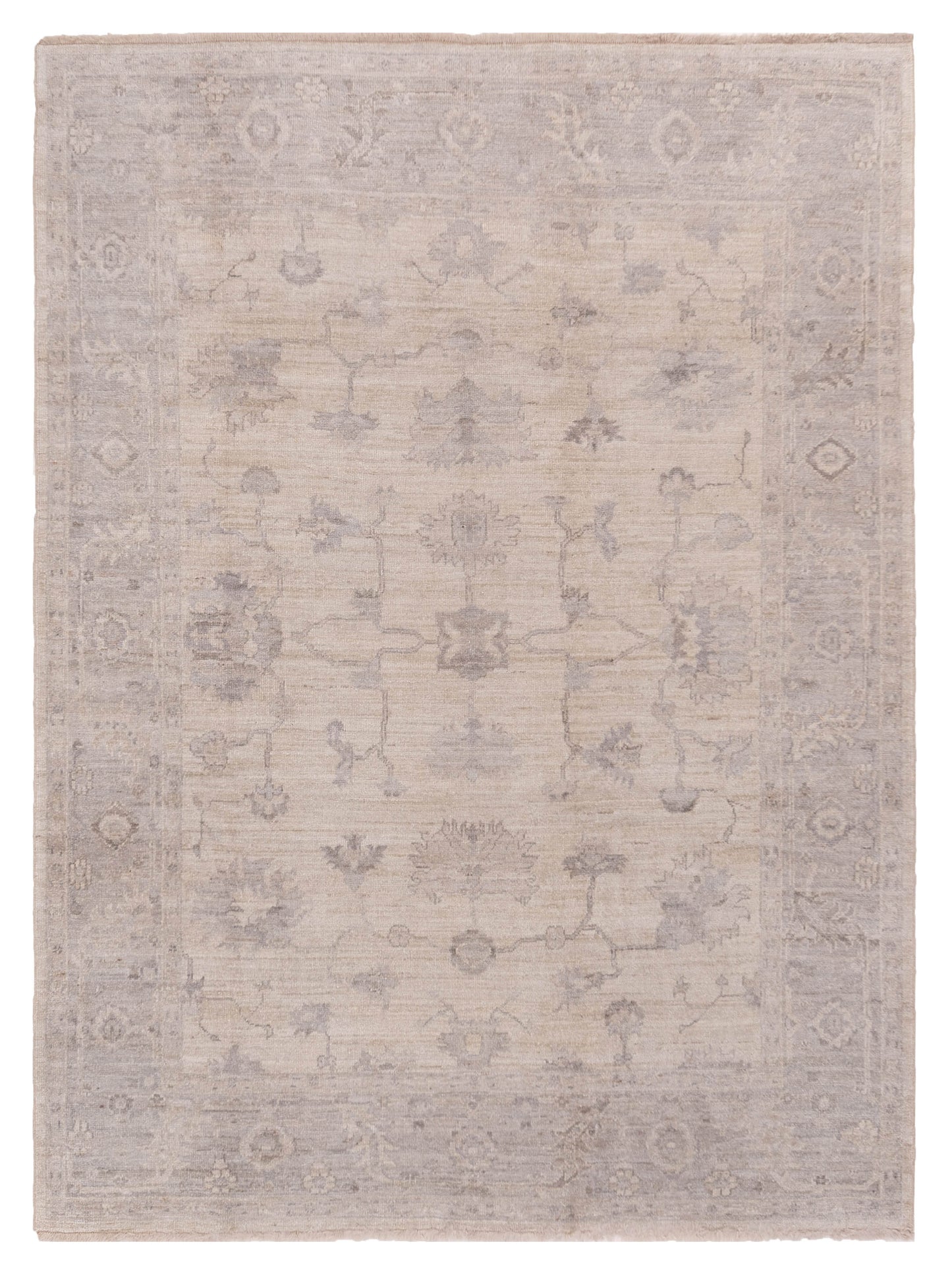 Authentic Angora Oushak Sezen Ivory Traditional Hand Knotted Rug