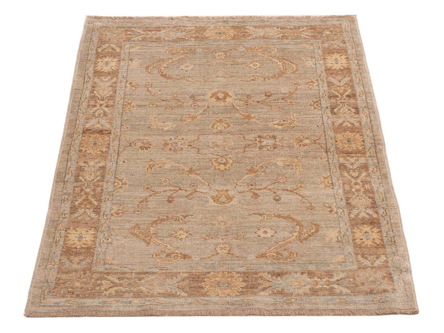 Authentic Angora Oushak Bade Silver Brown Traditional Hand Knotted Rug