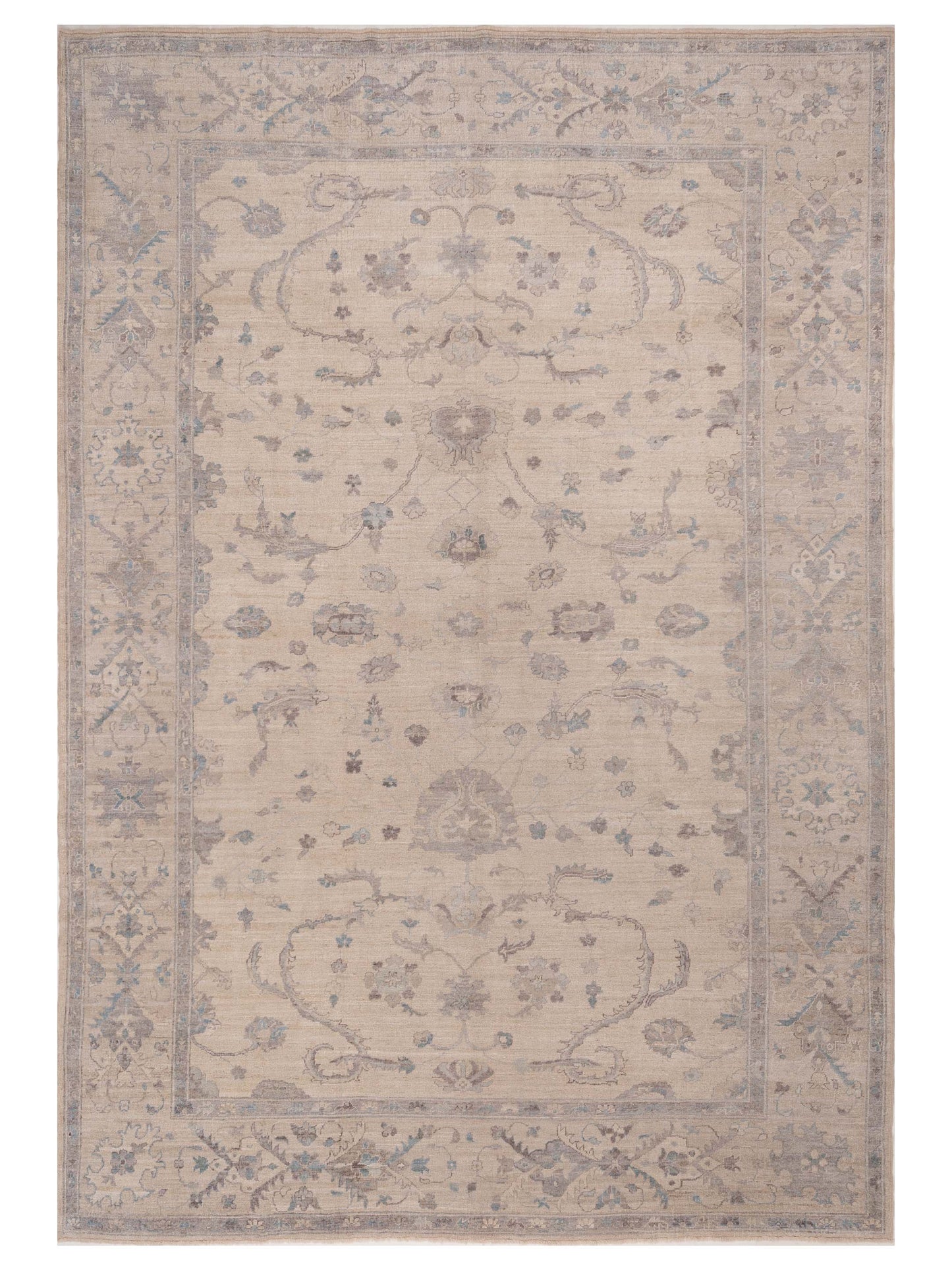 Authentic Angora Oushak Bade Ivory Traditional Hand Knotted Rug