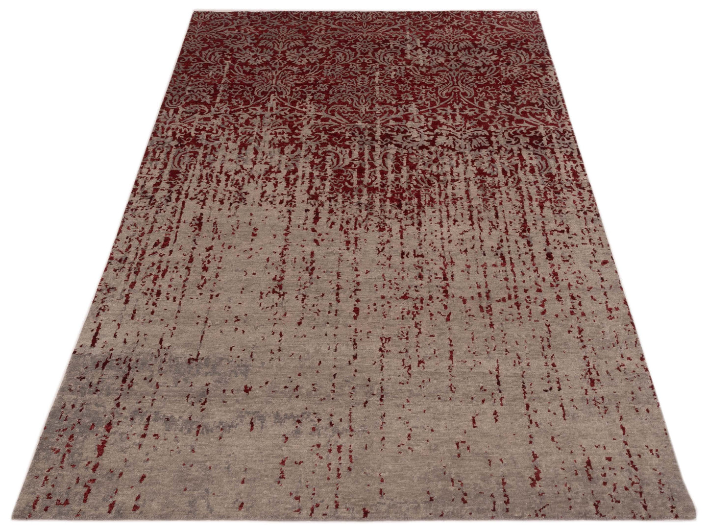 Siena Tibetino 124330 Silver Red Contemporary Hand Knotted Rug