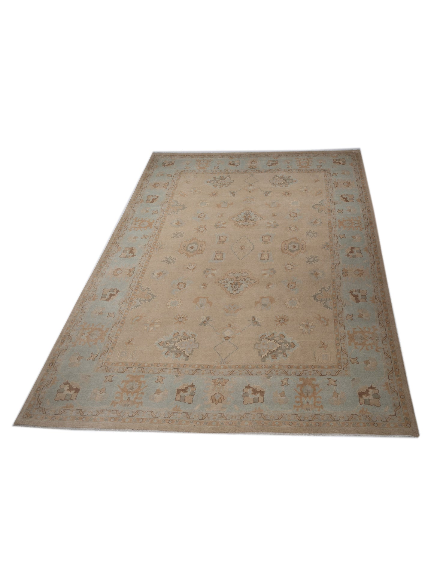 Rajpur Oushak Shah 124404 Cream Light Blue Traditional Hand Knotted Rug