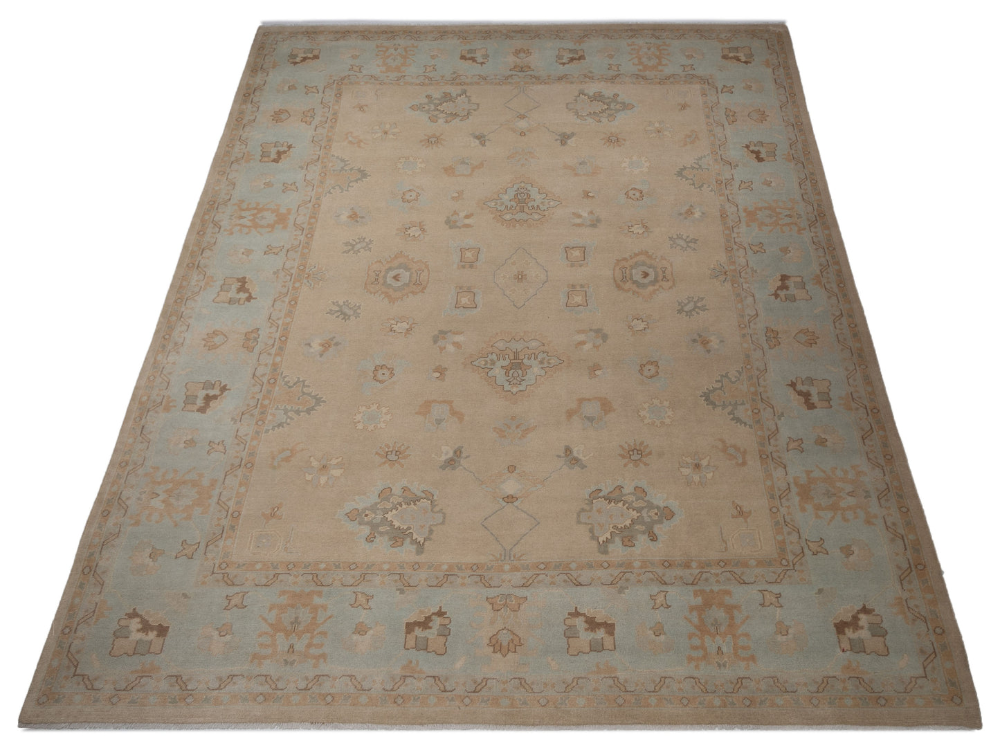 Rajpur Oushak Shah 124404 Cream Light Blue Traditional Hand Knotted Rug