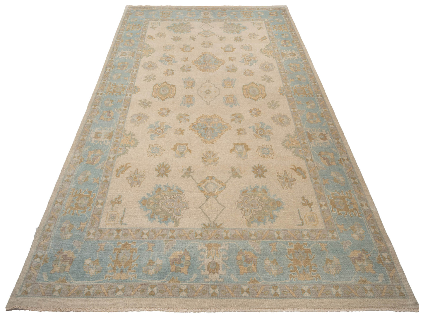 Rajpur Oushak Shah 124408 Beige Blue Traditional Hand Knotted Rug