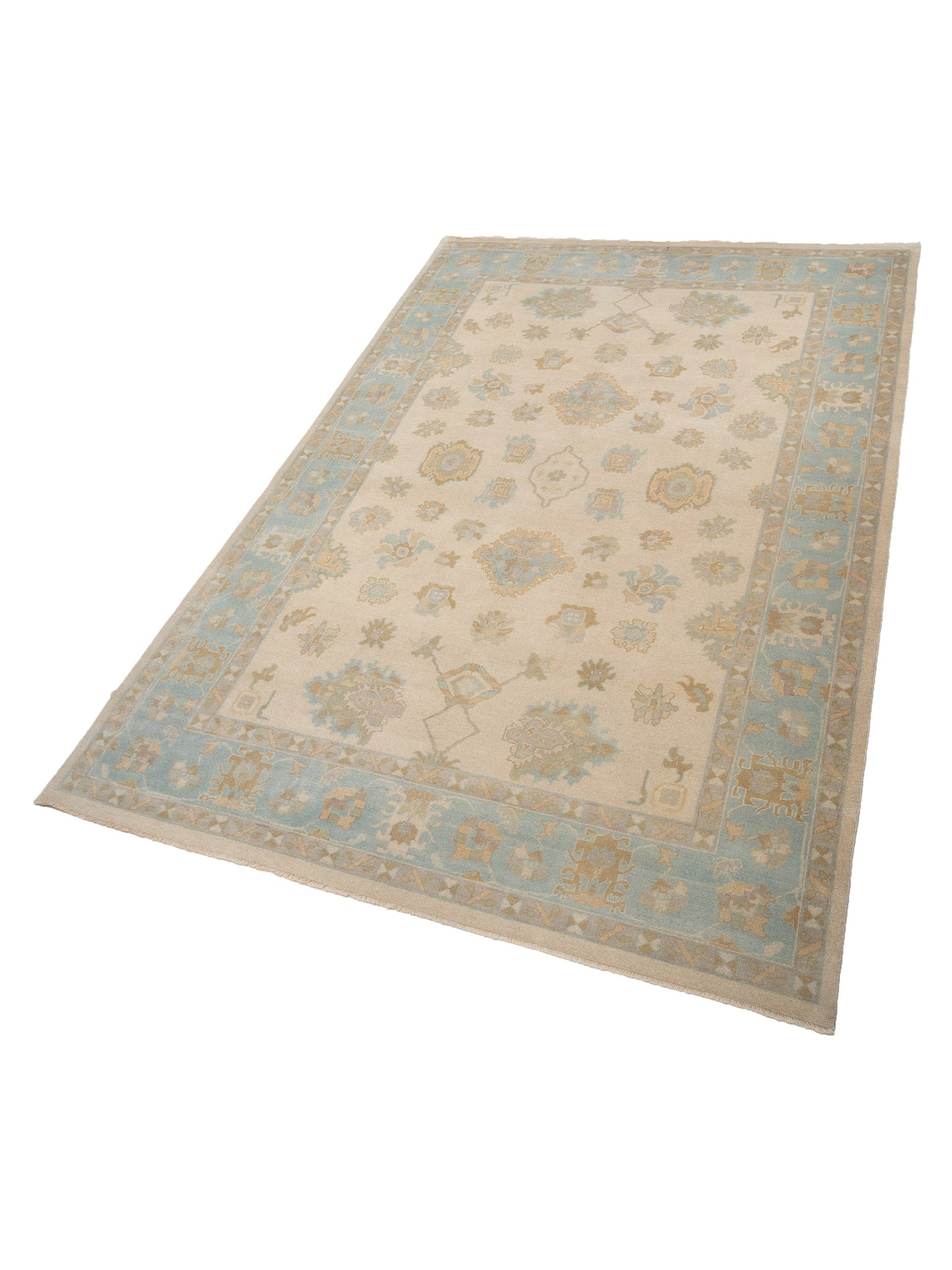 Rajpur Oushak Shah 124408 Beige Blue Traditional Hand Knotted Rug